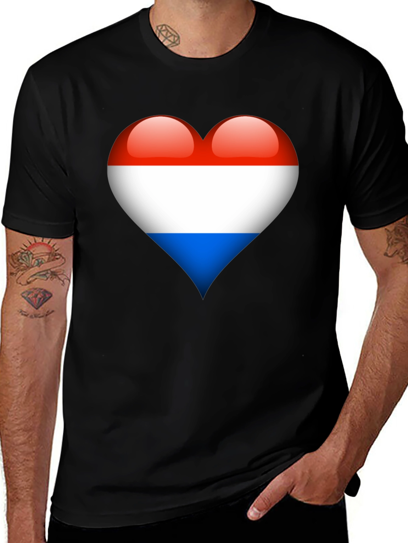 Netherlands Flag Heart Black T-Shirt