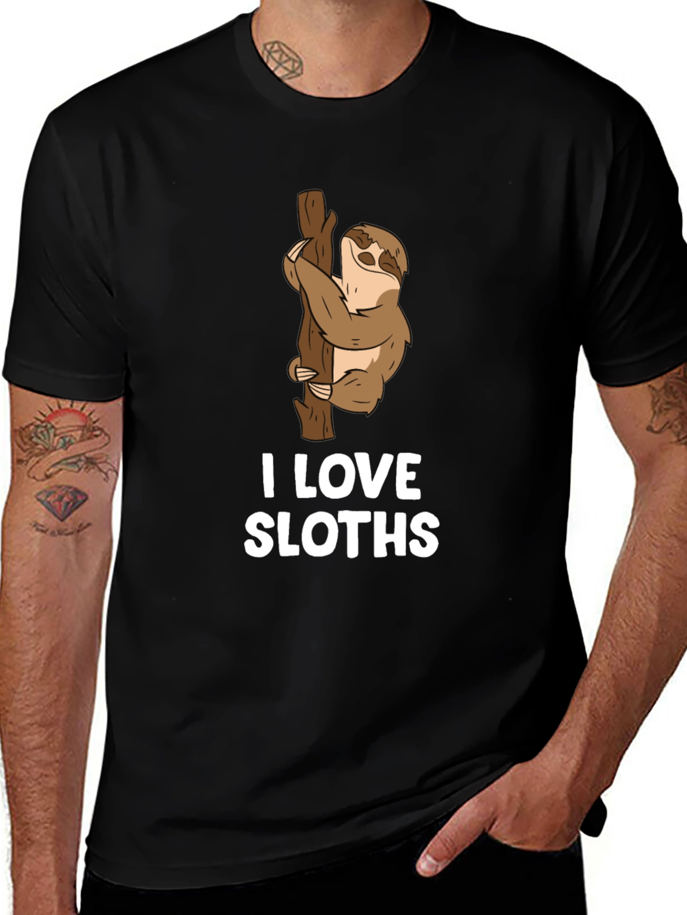 Variant 5 of I Love Sloths Black Cotton T-Shirt