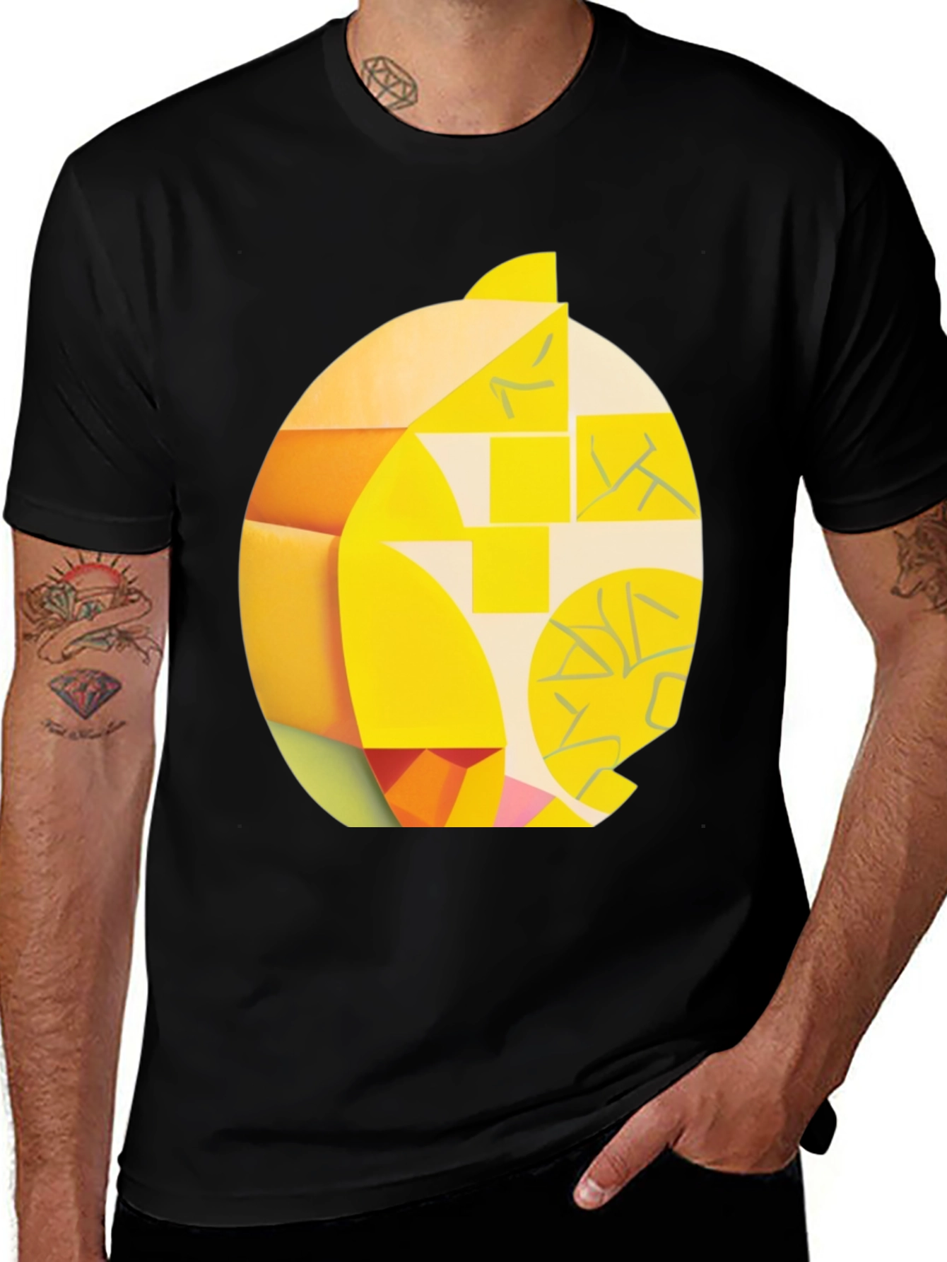 Variant 4 of Abstract Geometric Lemon Graphic Tee - Modern Art Shirt