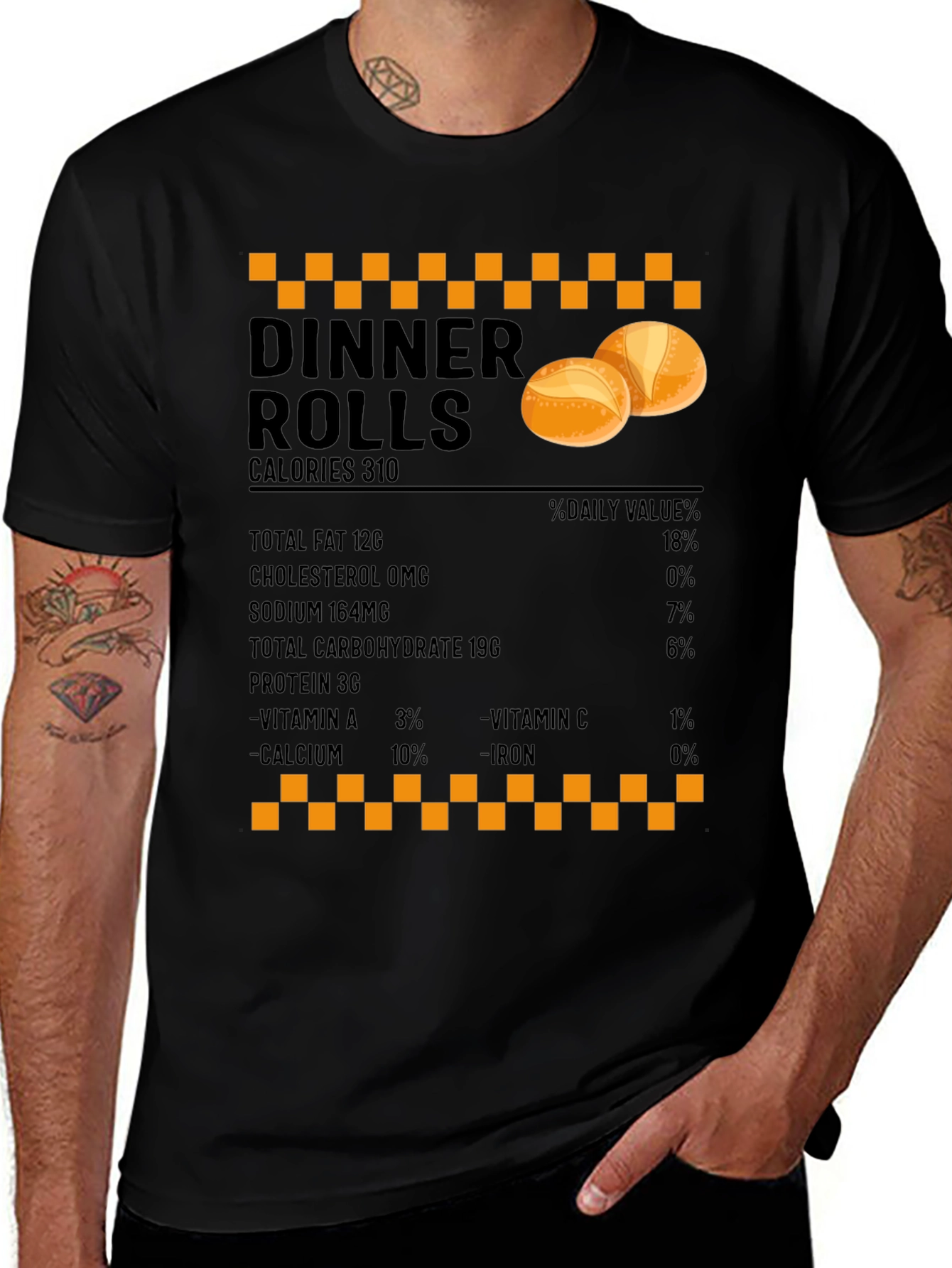 Black Dinner Rolls Nutrition Facts T-Shirt - Foodie Gift main image
