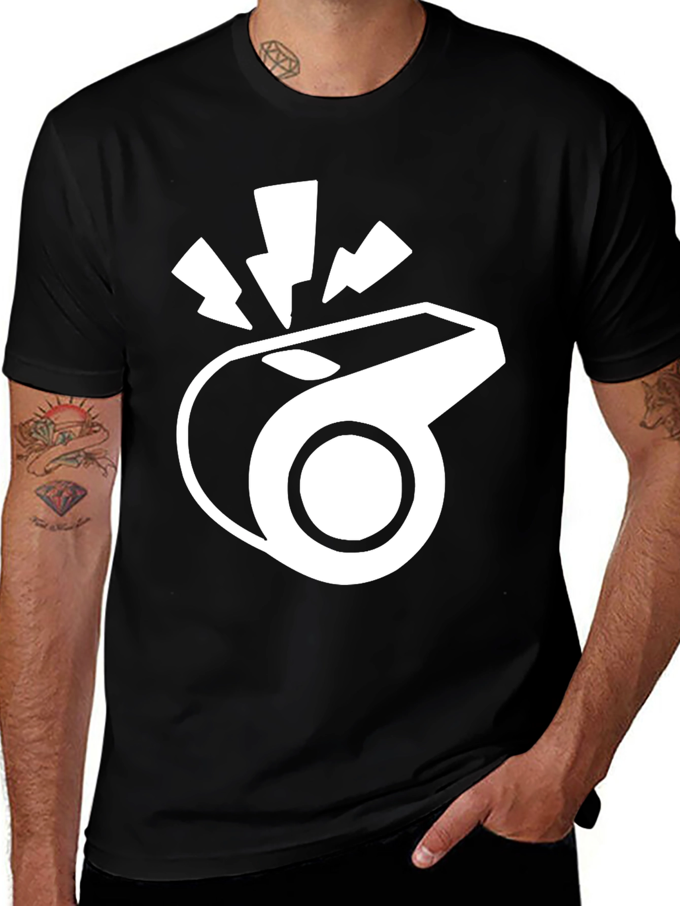 Black T-Shirt with Whistle Graphic