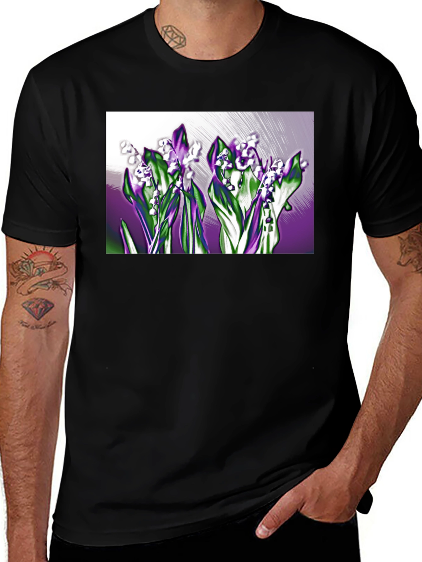 Variant 17 of Floral Lily of the Valley Black T-Shirt