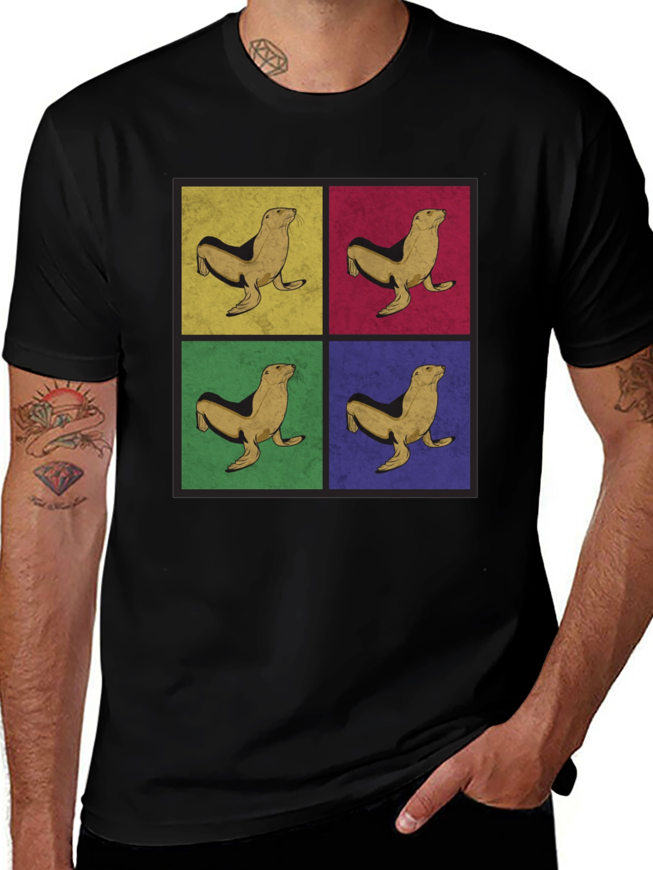 Variant 24 of Retro Seal Pop Art Graphic Tee - Black