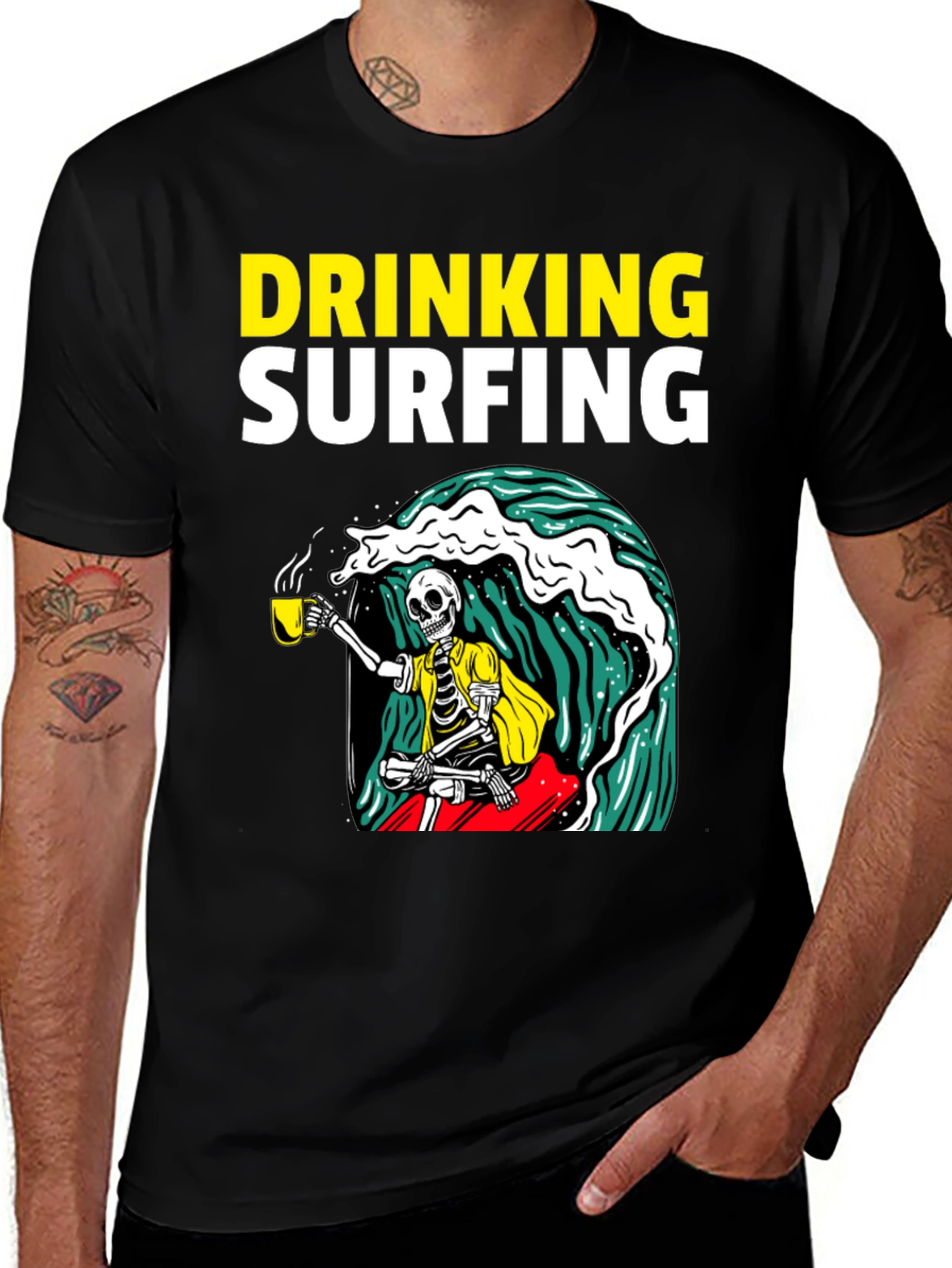 Variant 23 of Drinking Surfing Skeleton Graphic Tee