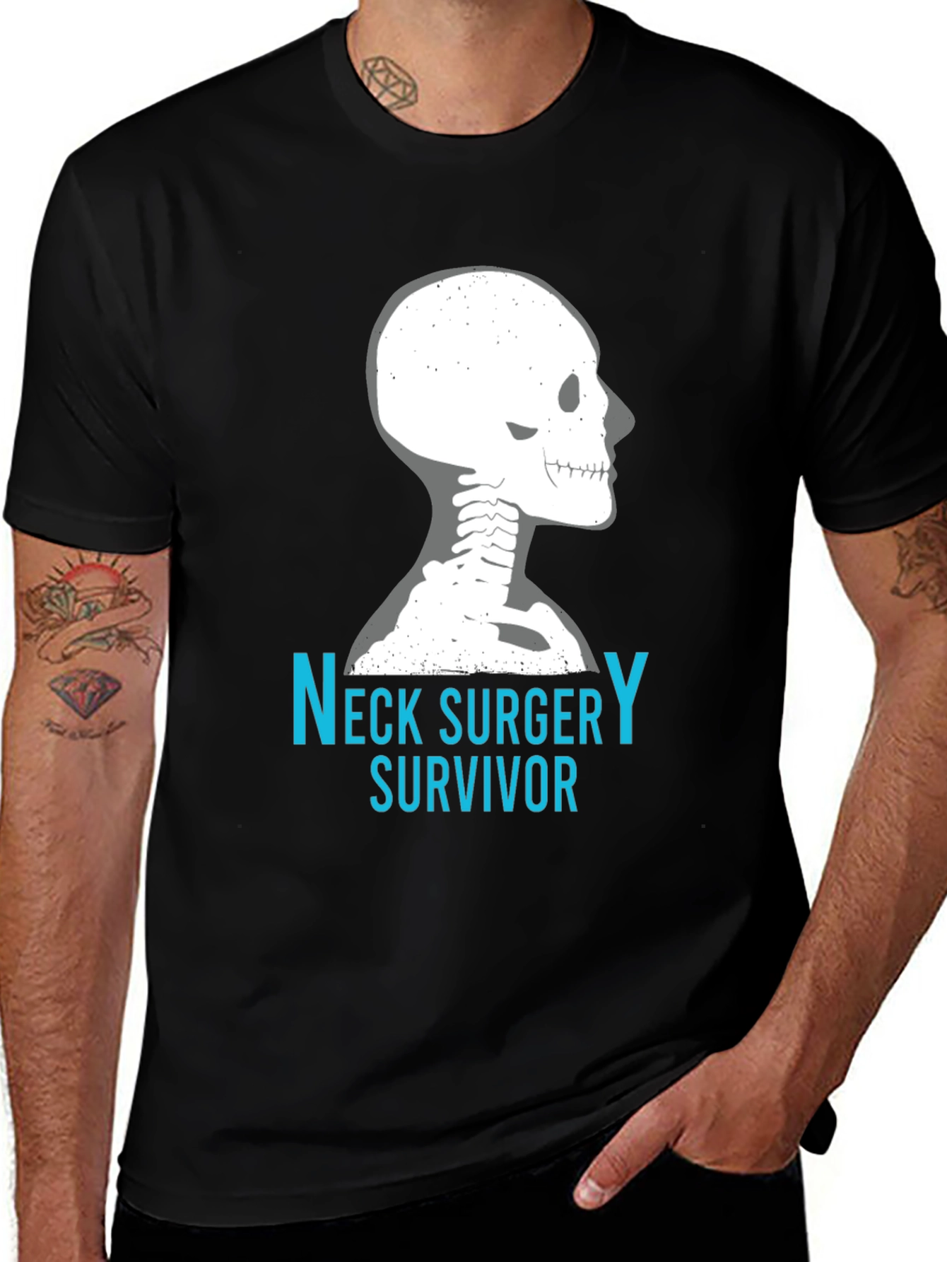 Variant 2 of Neck Surgery Survivor T-Shirt Skeleton Spine Funny Tee