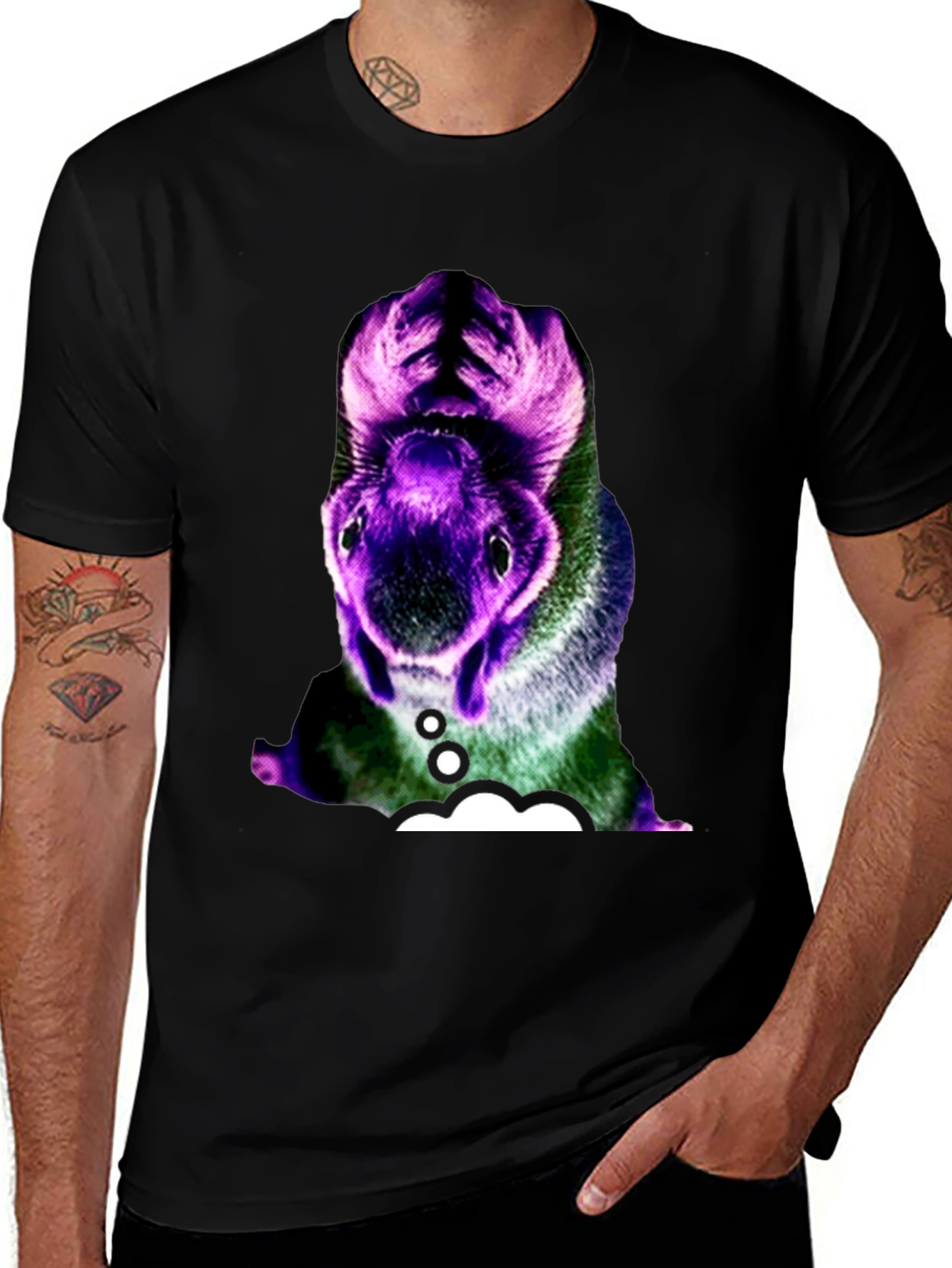Variant 17 of Surreal Squirrel Graphic Tee - Black Cotton T-Shirt
