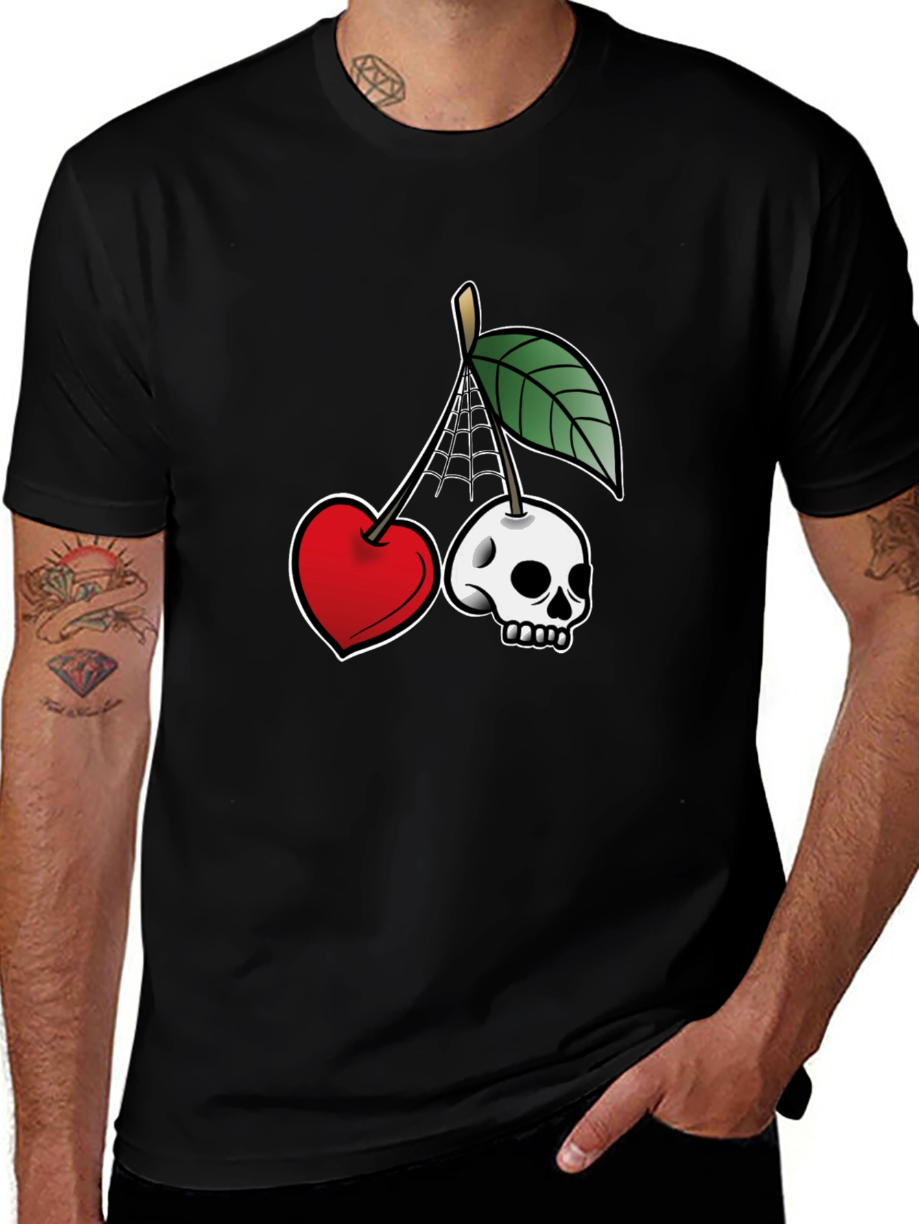 Variant 26 of Unique Cherry Skull Graphic T-Shirt - Black