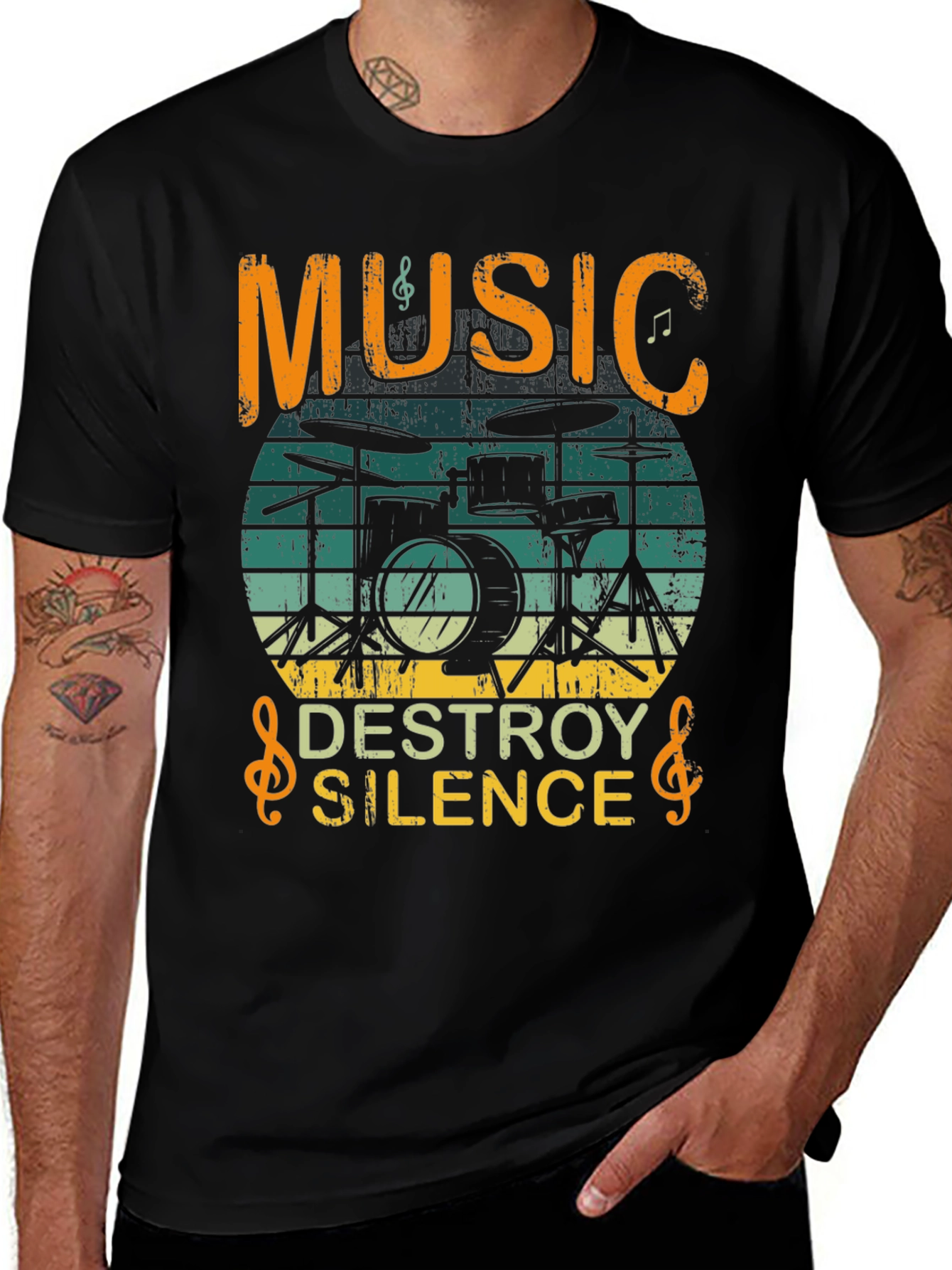 Variant 3 of Music Destroy Silence Drummer Graphic Tee