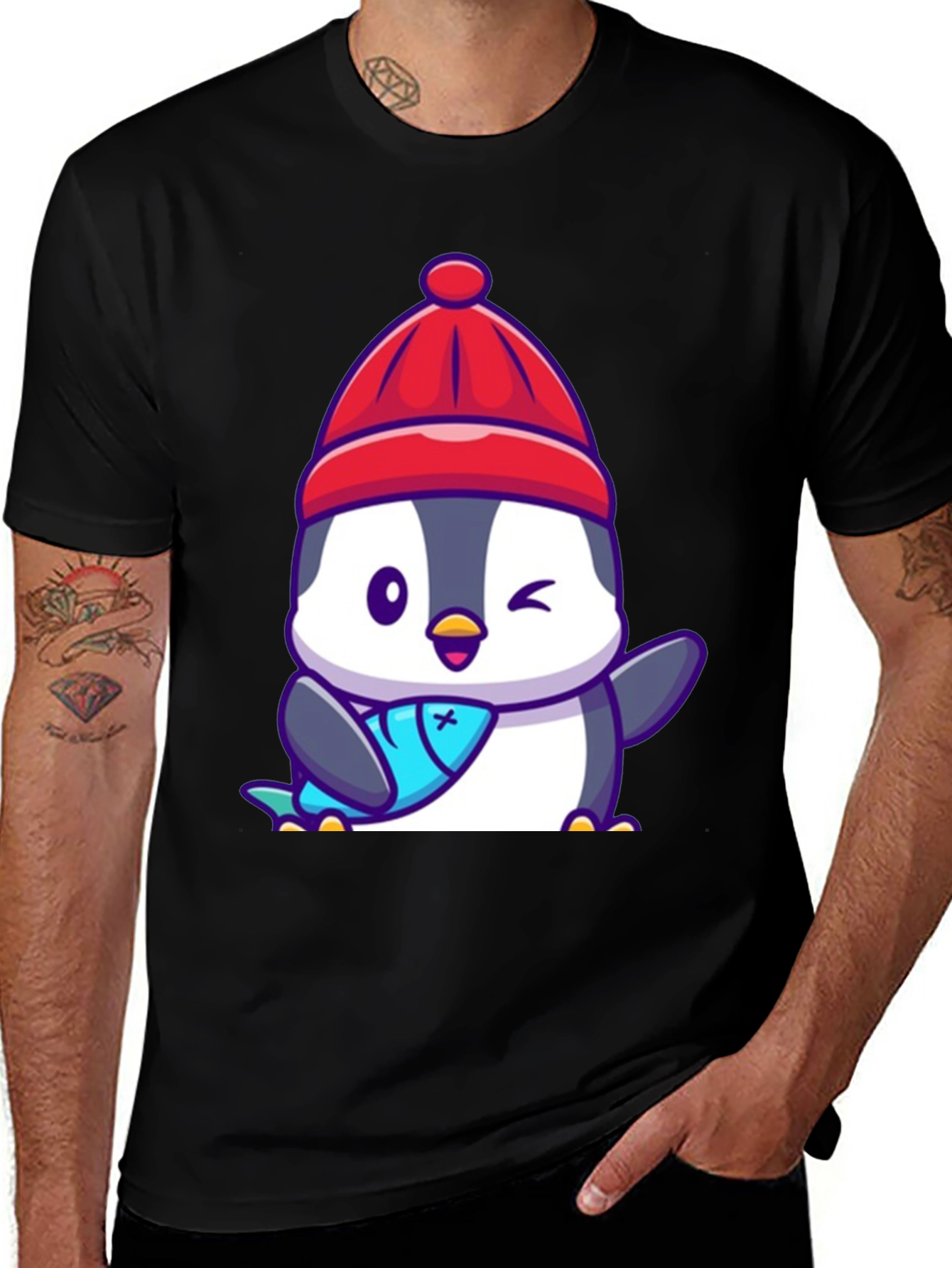 Variant 10 of Cute Penguin with Fish Graphic Tee