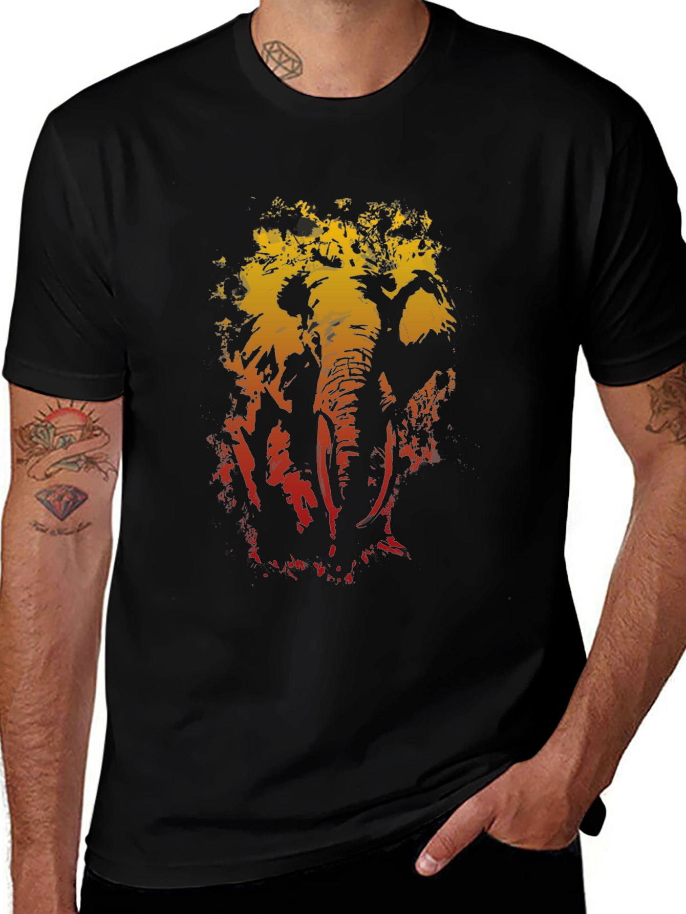 Variant 5 of Elephant Graphic Tee - Men's Black Cotton T-Shirt