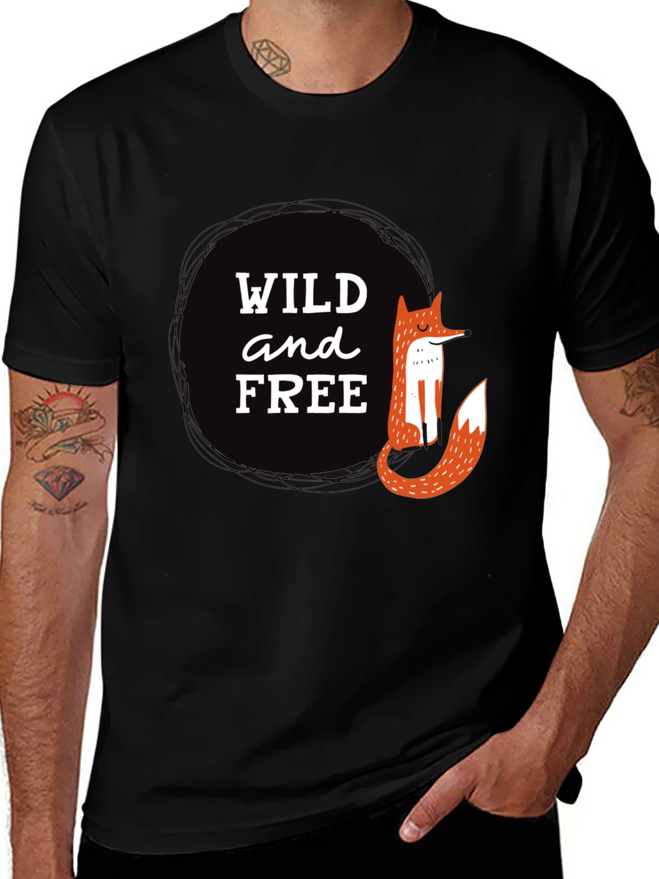 Variant 2 of Wild and Free Fox Graphic Tee - Stylish Men's Black T-Shirt