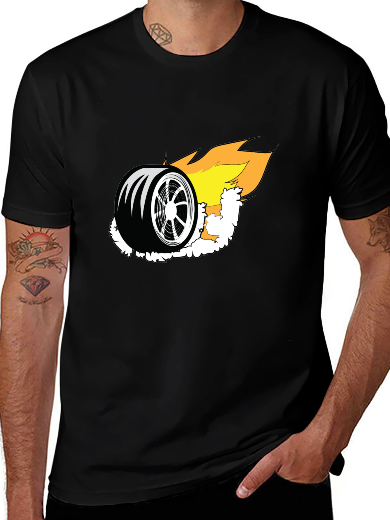 Variant 24 of Burning Wheel Graphic Tee - Black Cotton T-Shirt