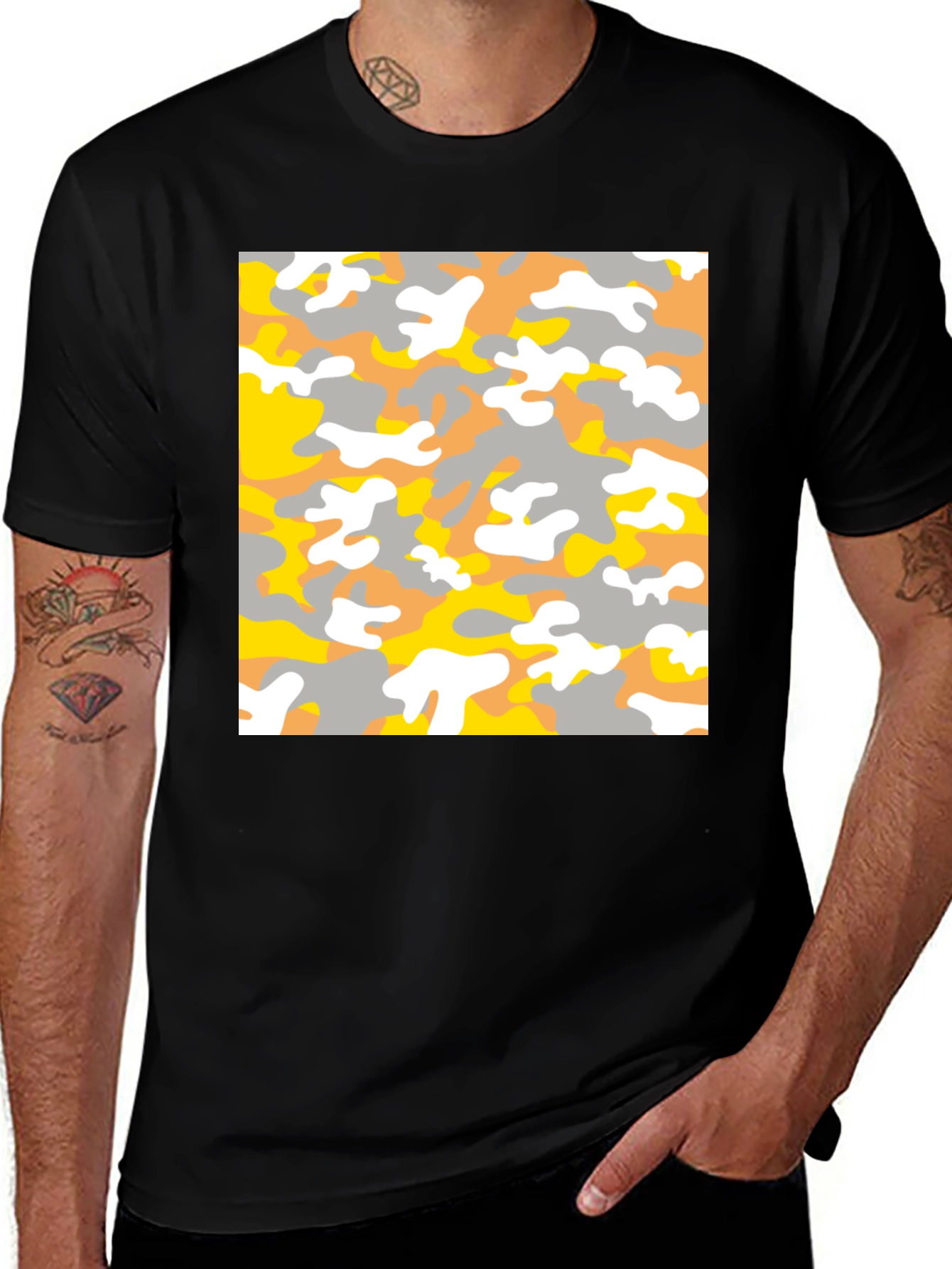 Variant 7 of Camo Print Black T-Shirt - Casual Style