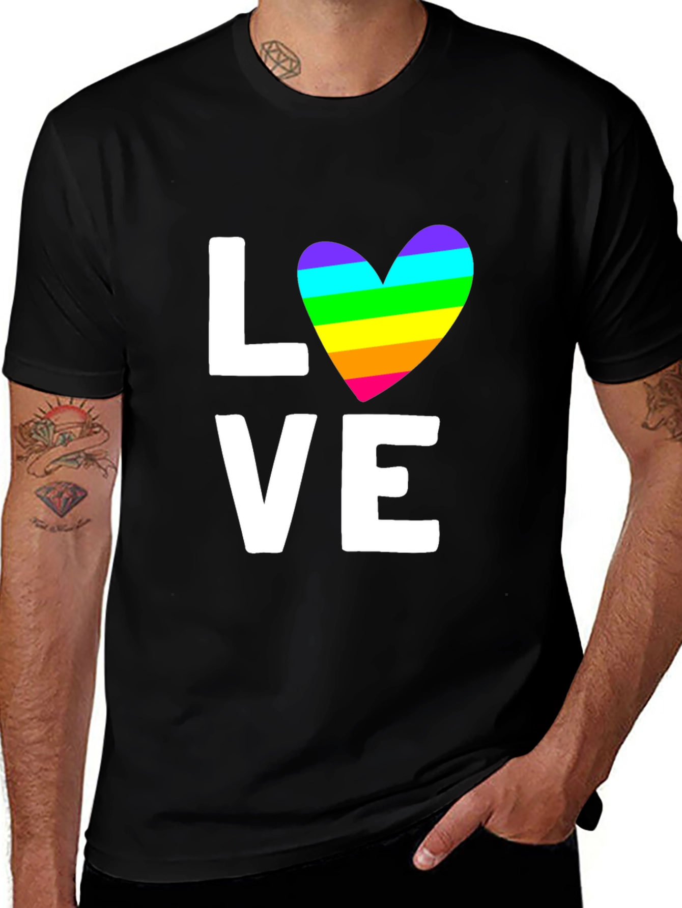 Love Rainbow Heart Graphic Tee - Black