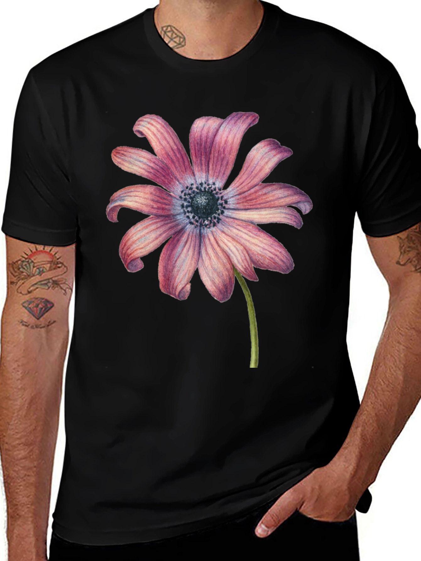 Variant 17 of Floral Print Black T-Shirt