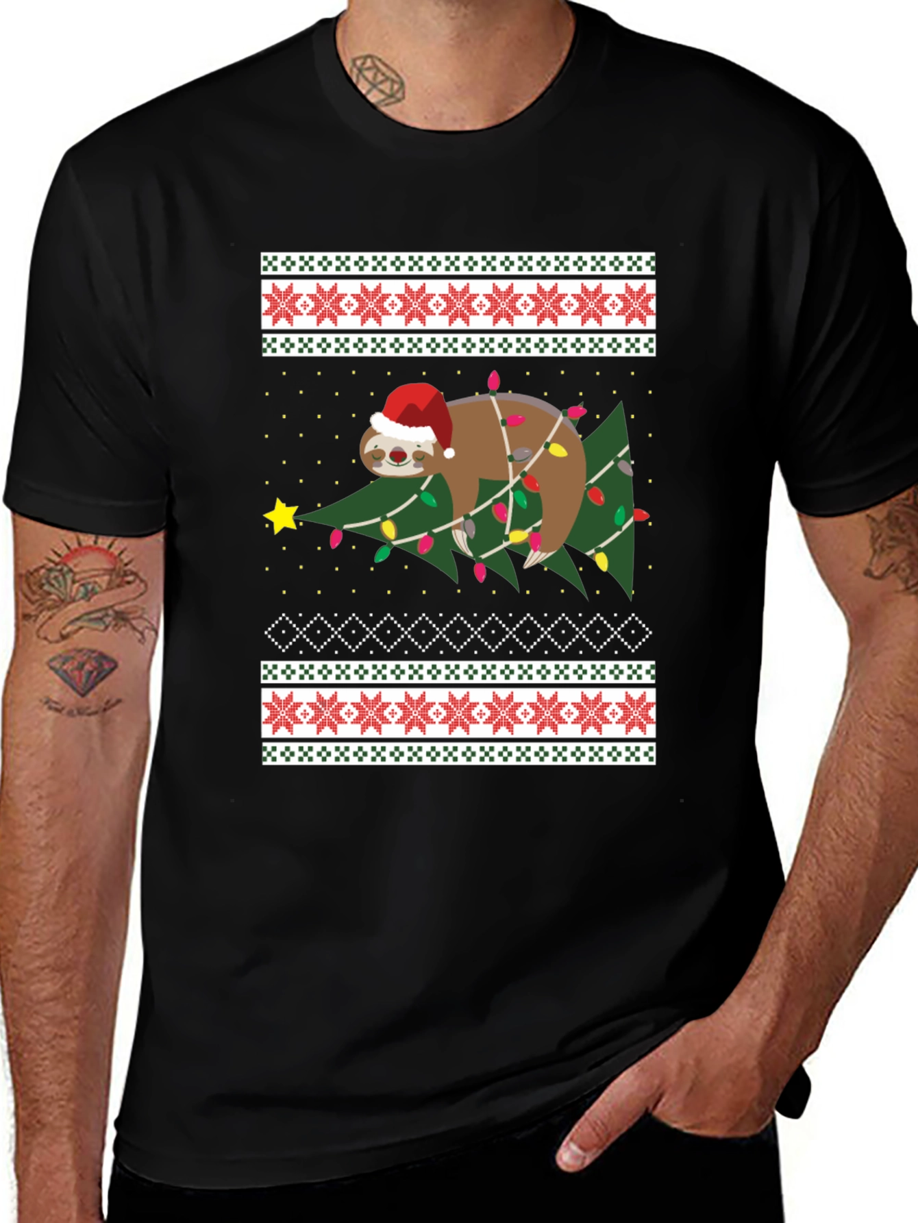 Variant 3 of Festive Sloth Christmas Tree Holiday T-Shirt