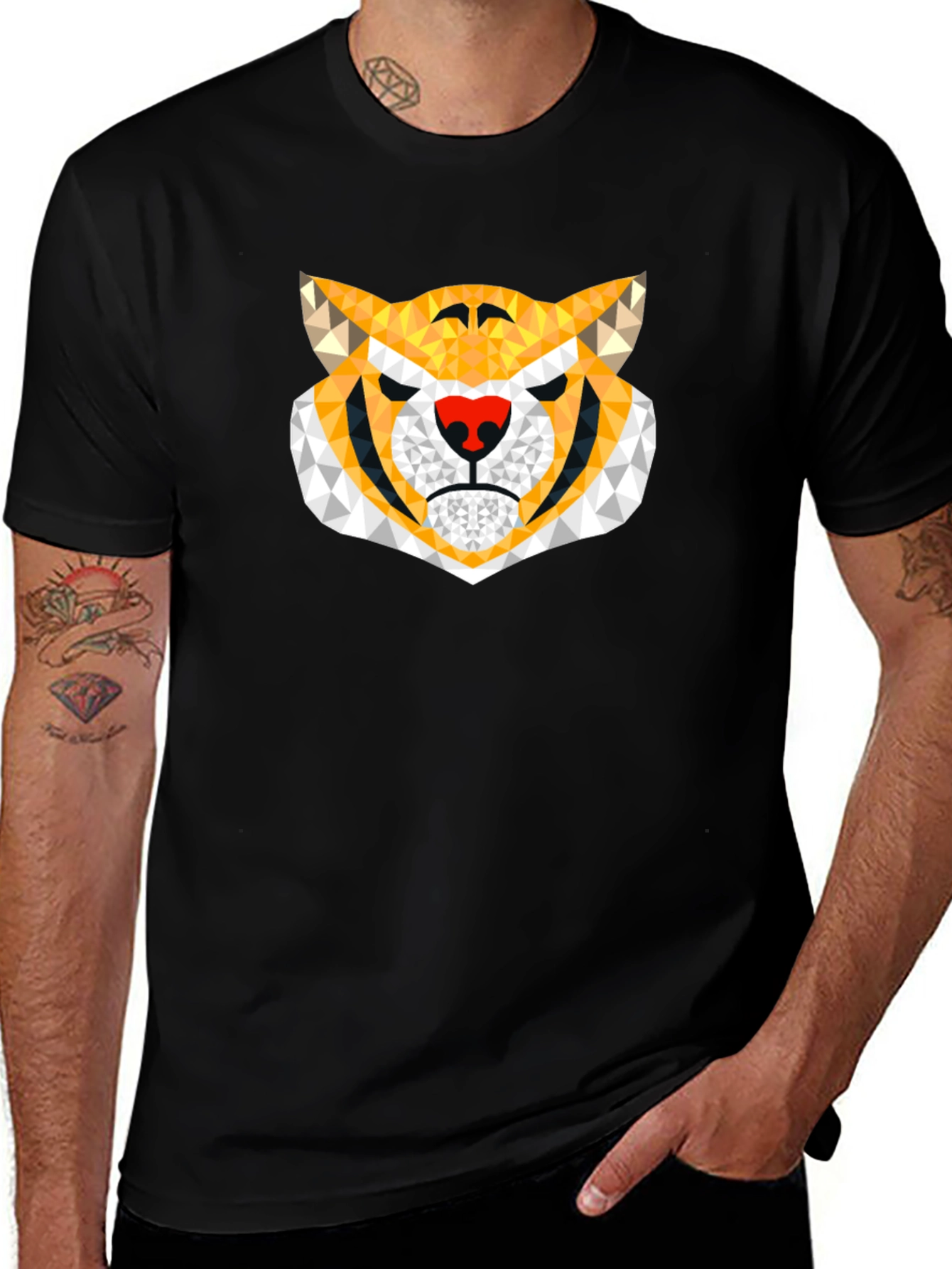 Variant 16 of Geometric Tiger Graphic T-Shirt - Black