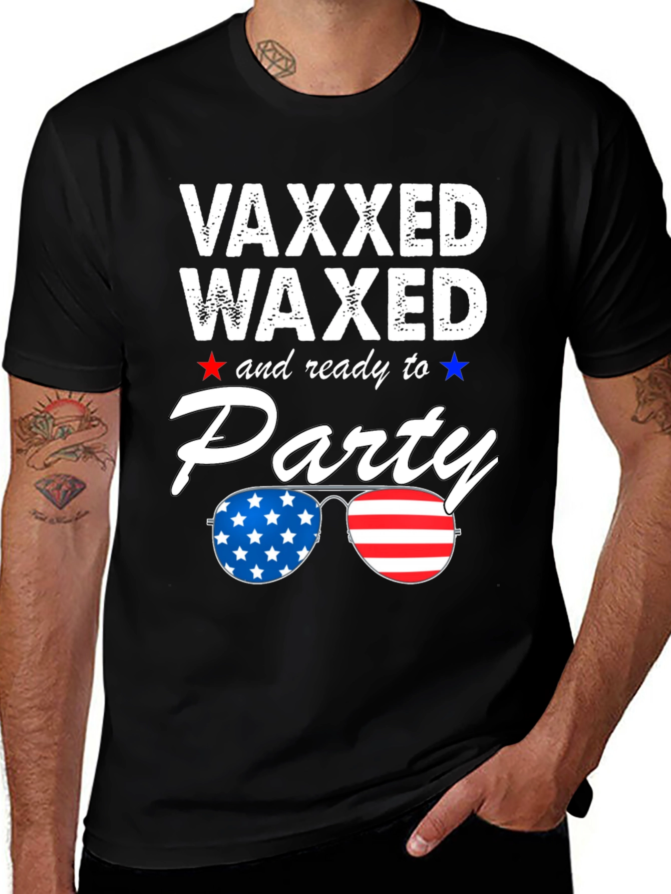 Variant 29 of Vaxxed Waxed Ready to Party Patriotic Tee