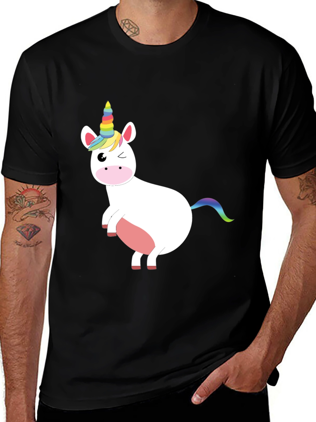 Variant 20 of Unicorn Cartoon Graphic Black T-Shirt