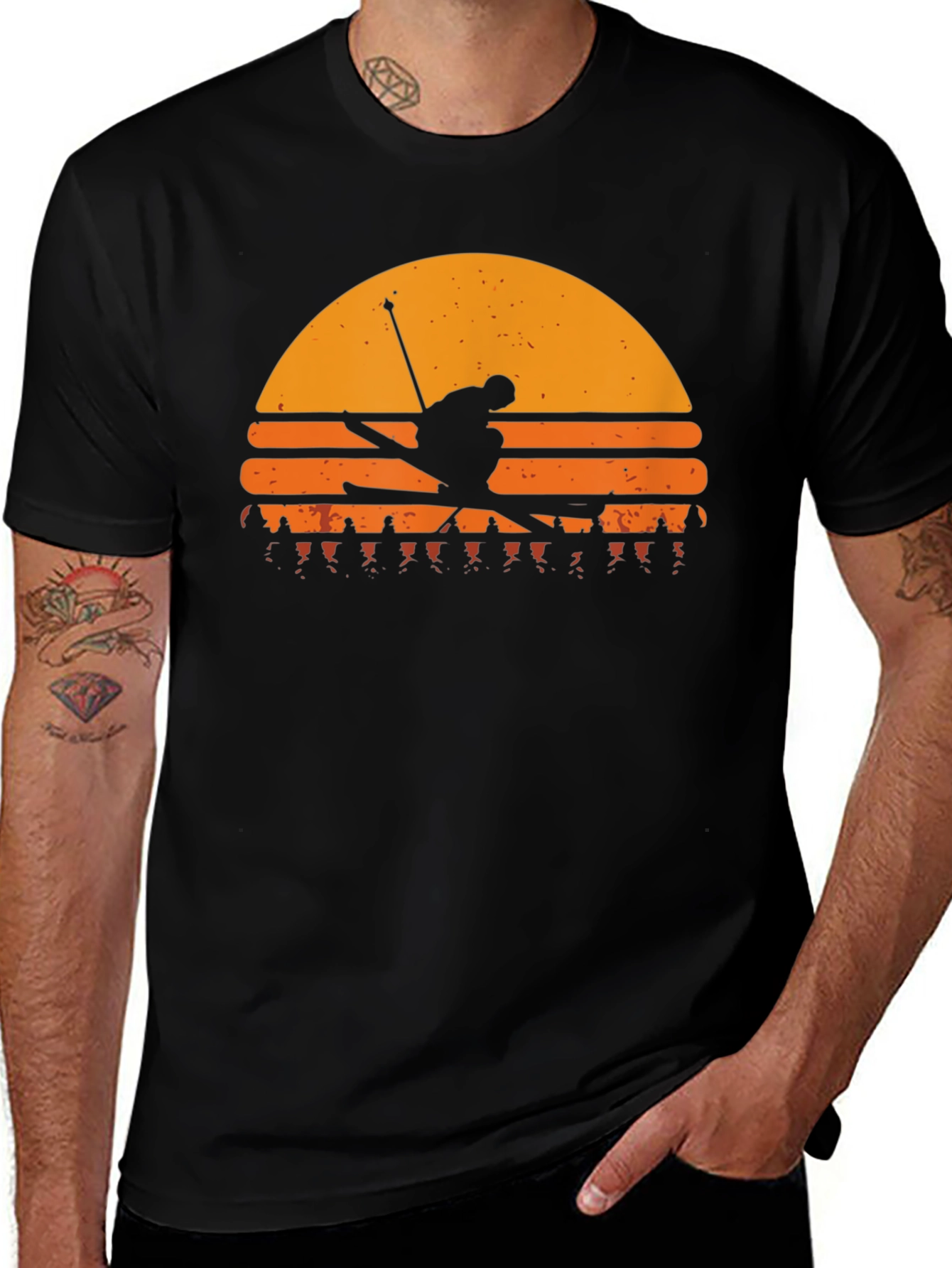 Variant 14 of Retro Ski Sunset T-Shirt - Black Graphic Tee