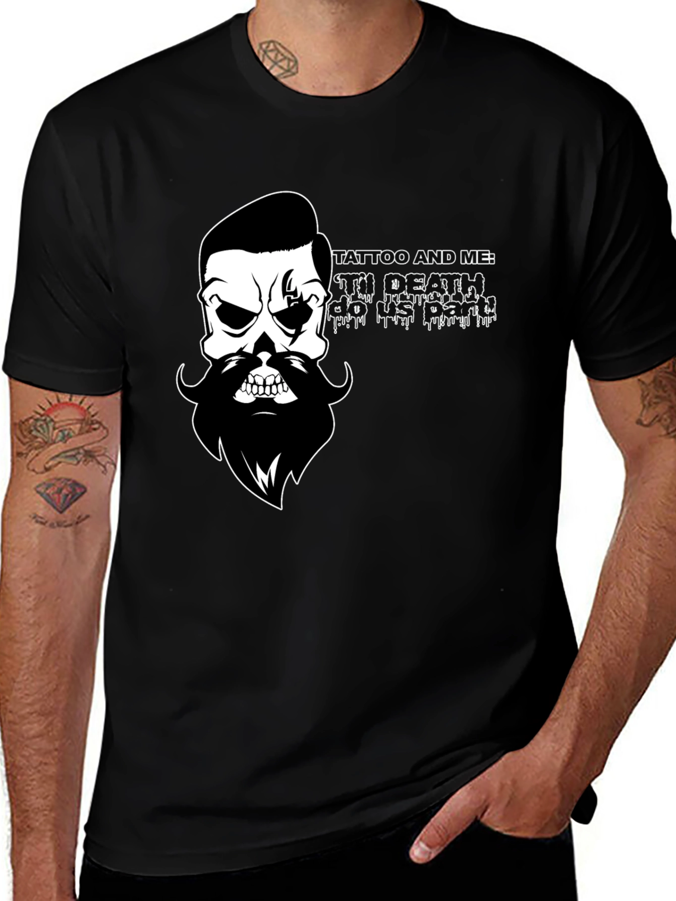 Variant 19 of Men's Black T-Shirt with Skull & Beard Graphic