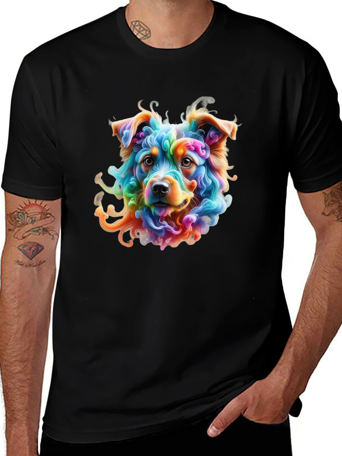Variant 20 of Colorful Dog Graphic Black T-Shirt