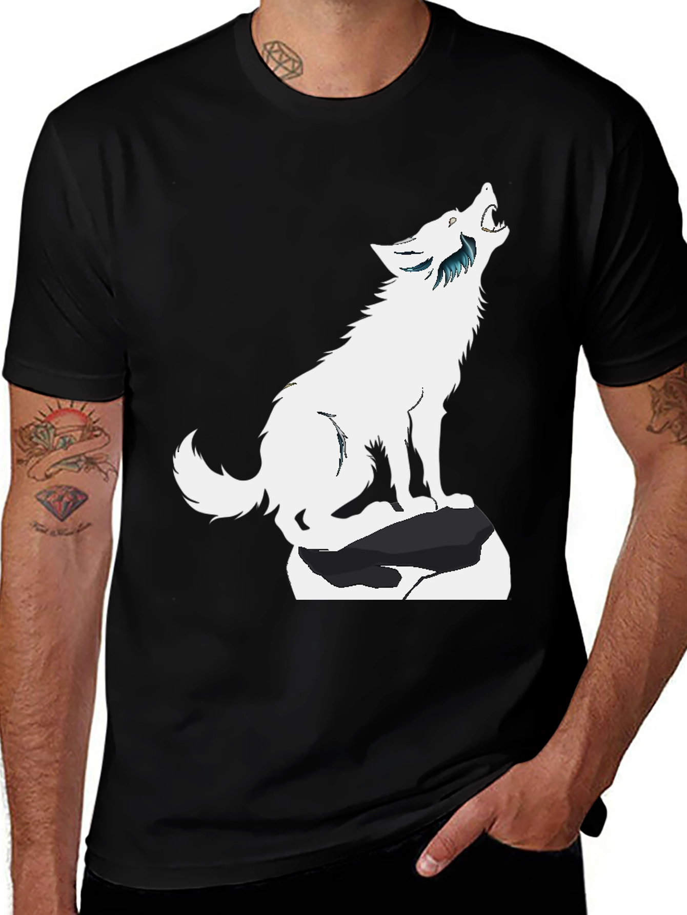 Variant 12 of Howling Wolf Graphic Tee - Black Cotton Blend Shirt