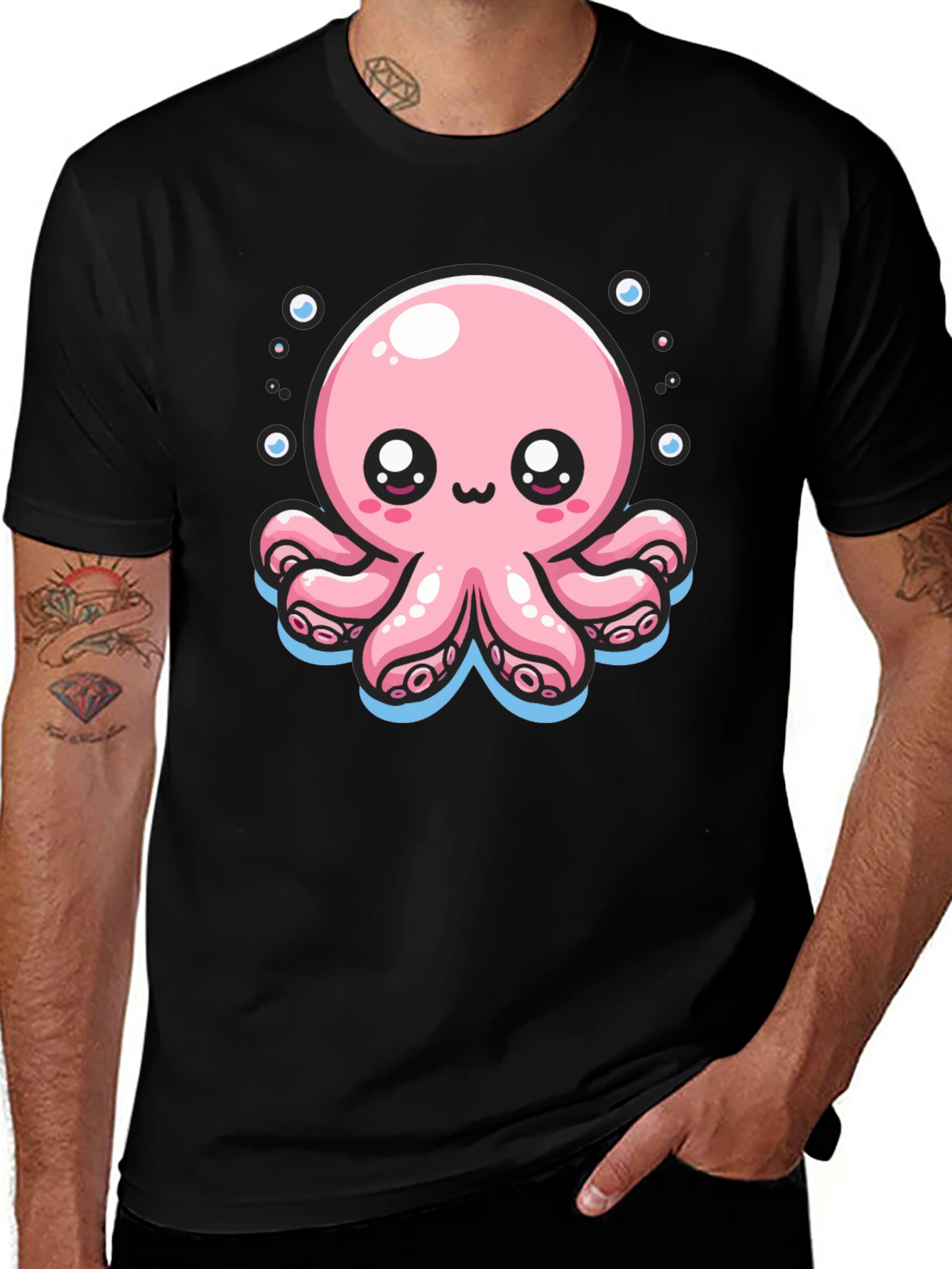 Variant 15 of Cute Octopus Graphic Black T-Shirt