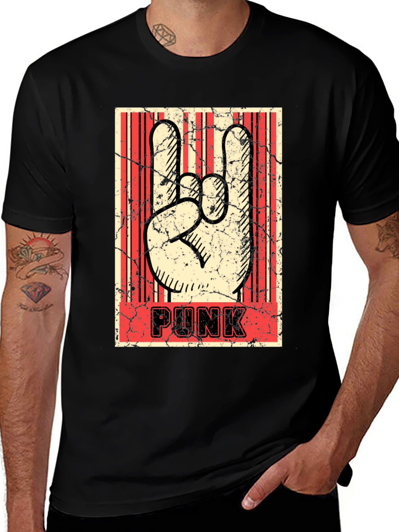 Variant 29 of Punk Rock Hand Graphic Tee - Black Cotton T-Shirt