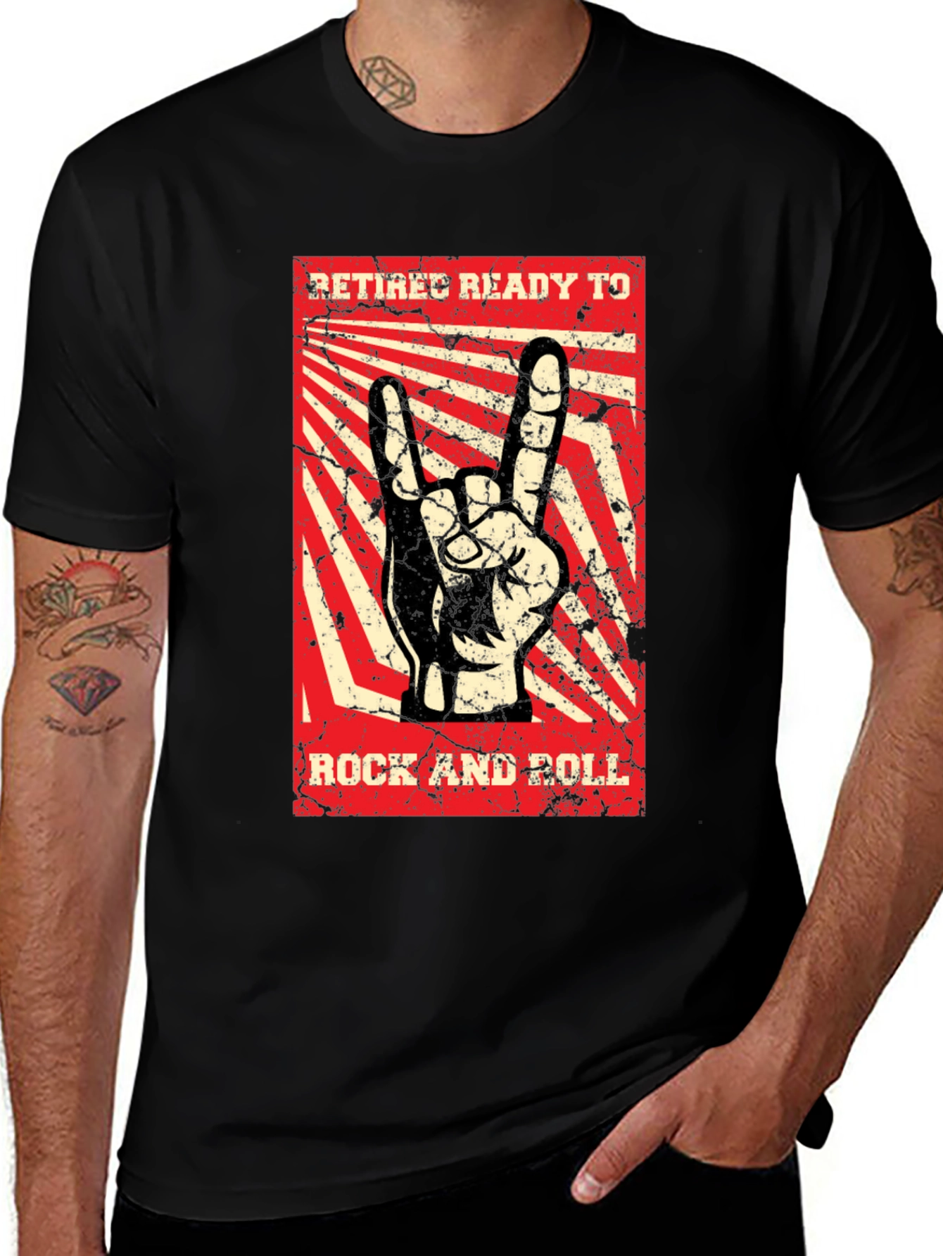 Variant 26 of Retiree Ready to Rock T-Shirt - Rock and Roll Hand Sign