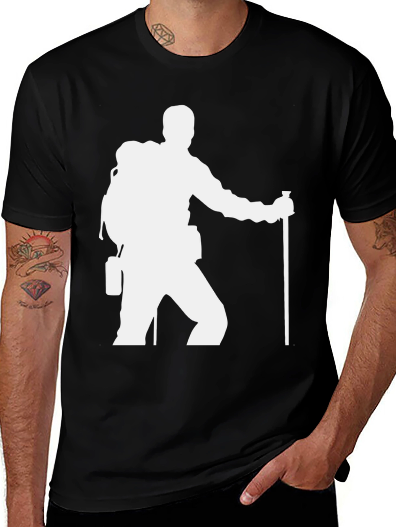 Variant 9 of Hiking Silhouette Graphic Tee - Black Cotton T-Shirt