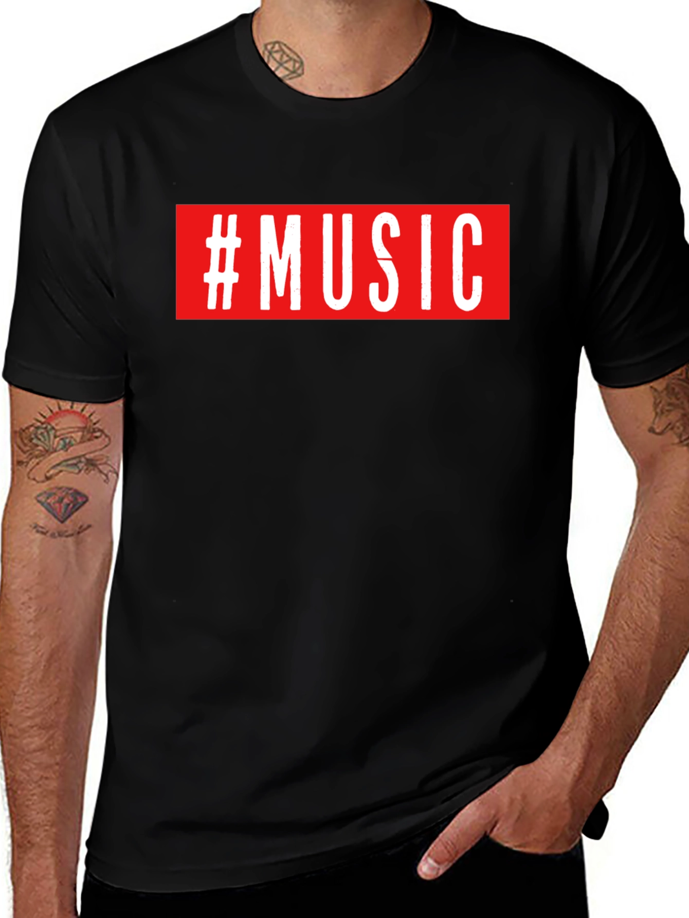 Variant 23 of #Music Graphic Tee - Trendy Short Sleeve Crew Neck T-Shirt
