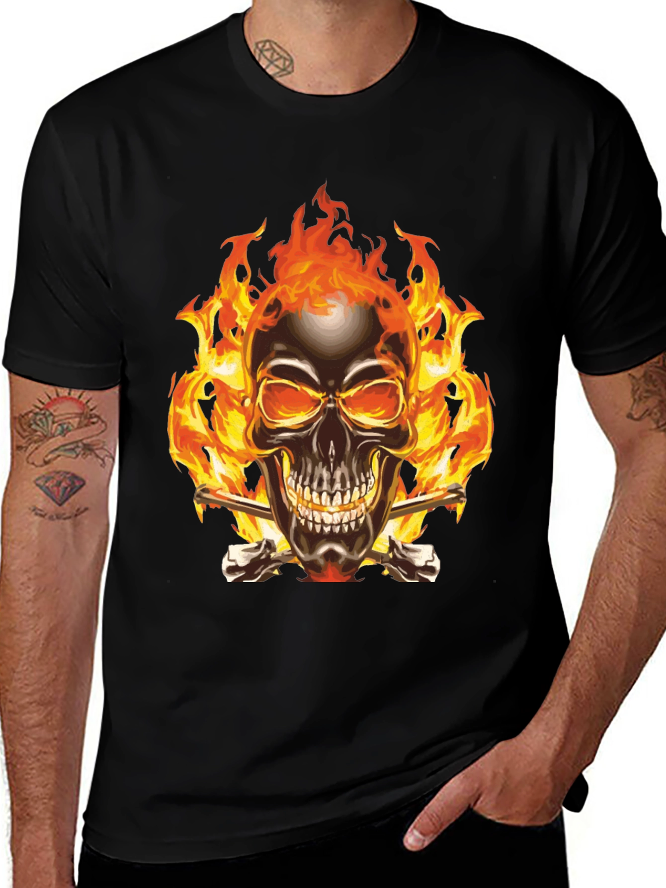Variant 6 of Flaming Skull Graphic Tee - Black