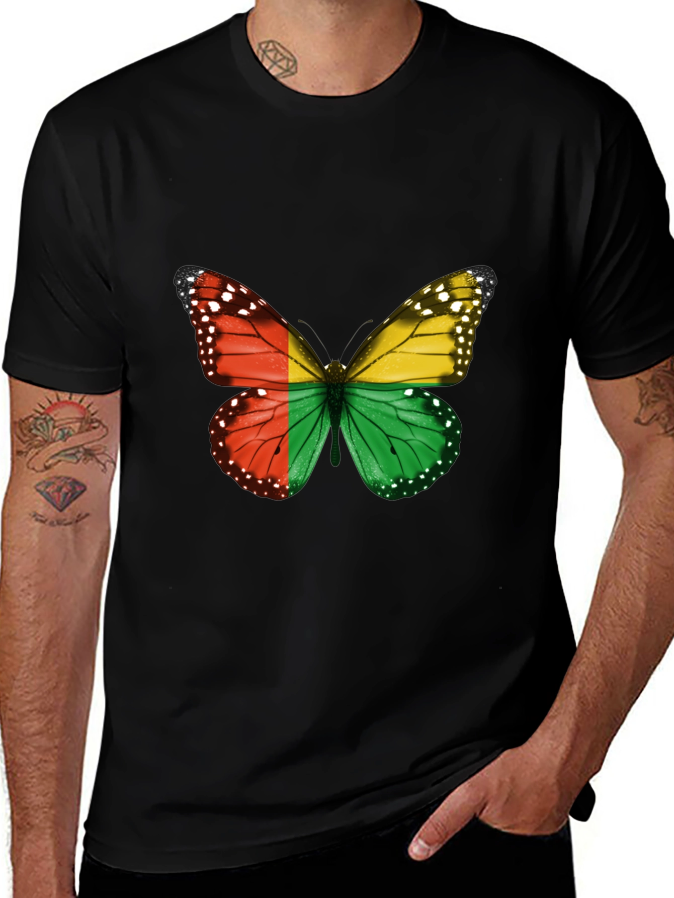 Guinea Flag Butterfly Graphic T-Shirt - Black