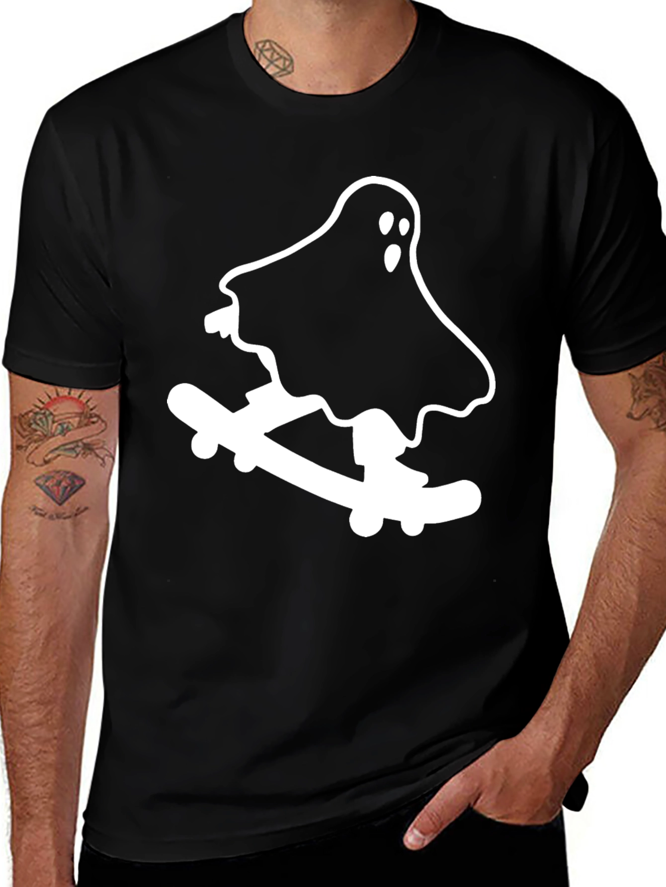 Variant 14 of Ghost on Skateboard Graphic Tee - Spooky Fun Shirt