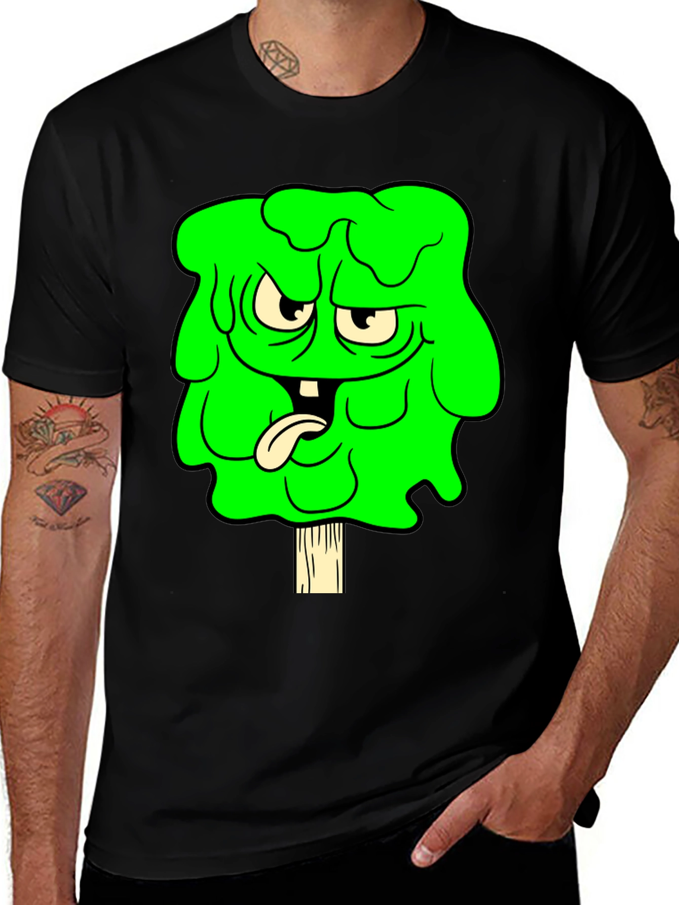 Variant 21 of Funny Green Monster Graphic Tee - Black Cotton Shirt
