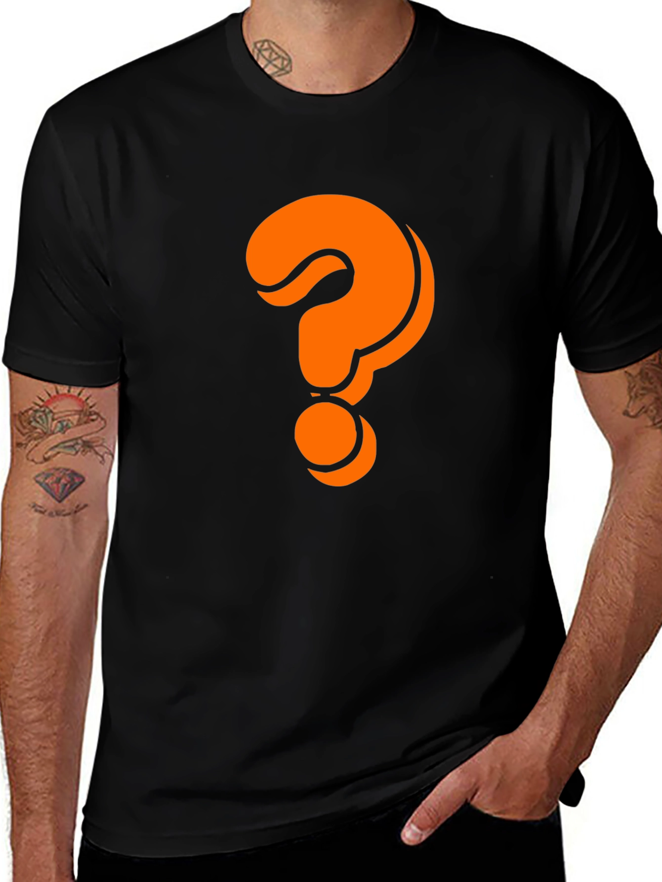 Mystery Black T-Shirt with Orange Question Mark