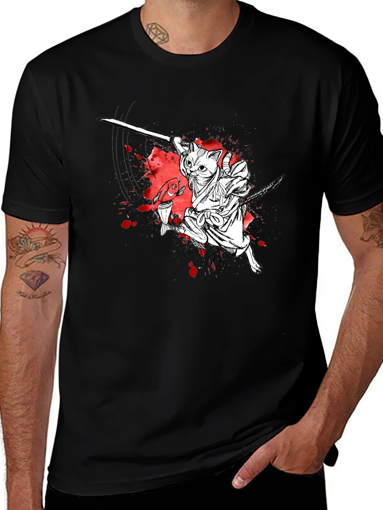 Samurai Cat Graphic T-Shirt