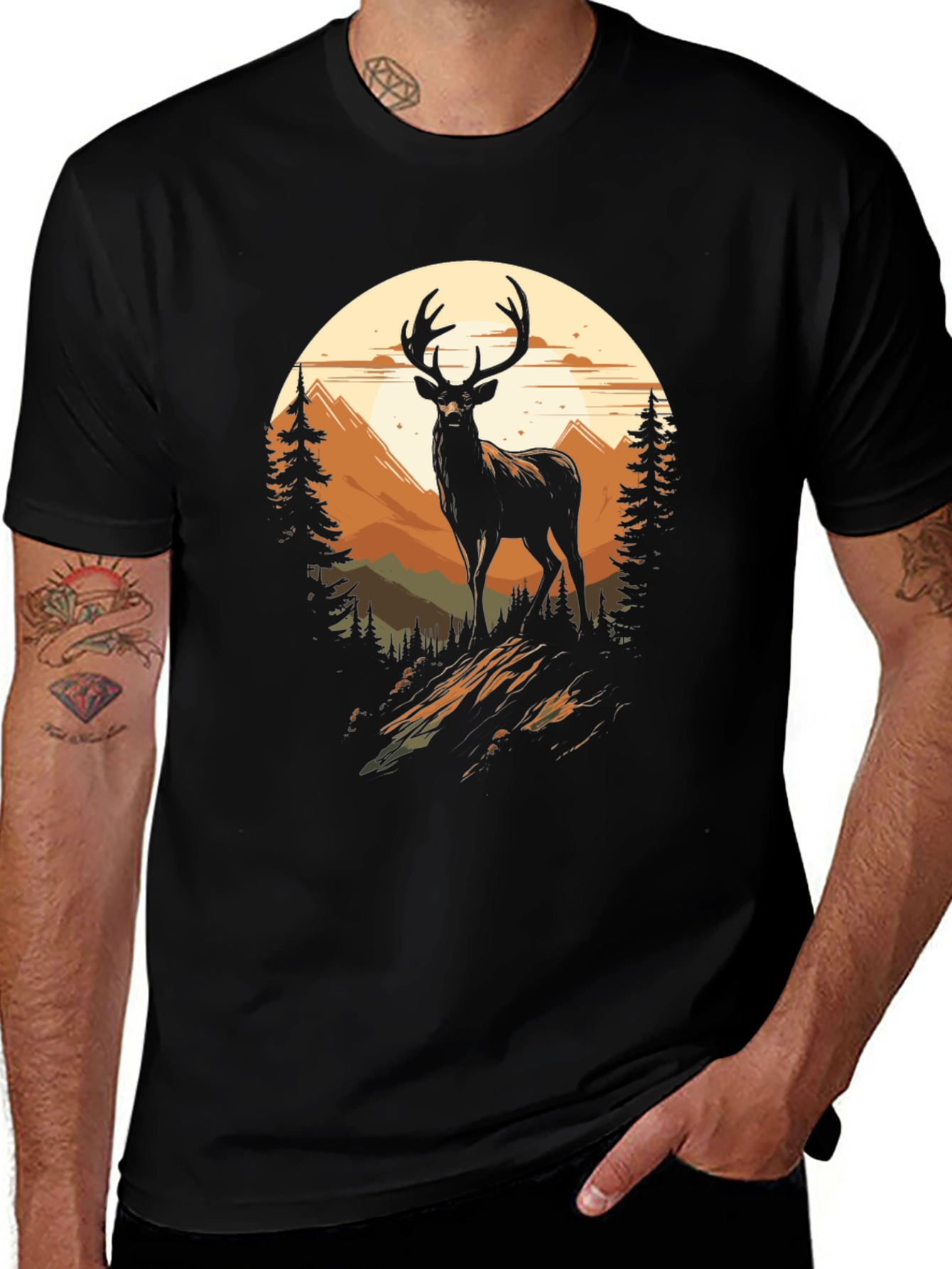 Variant 8 of Deer Mountain Scene Graphic Tee - Black
