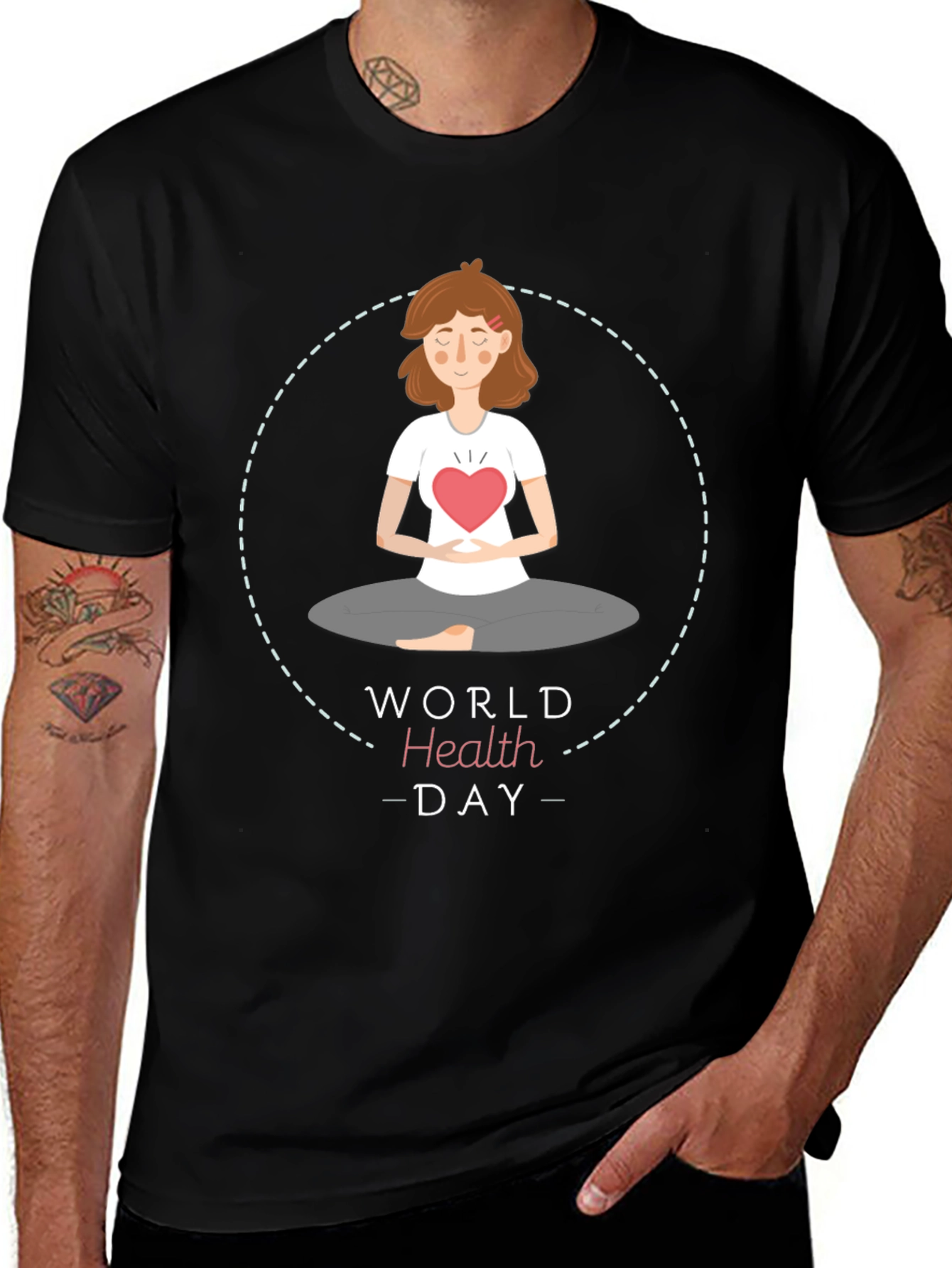 Variant 10 of World Health Day Meditation T-Shirt - Heart Chakra