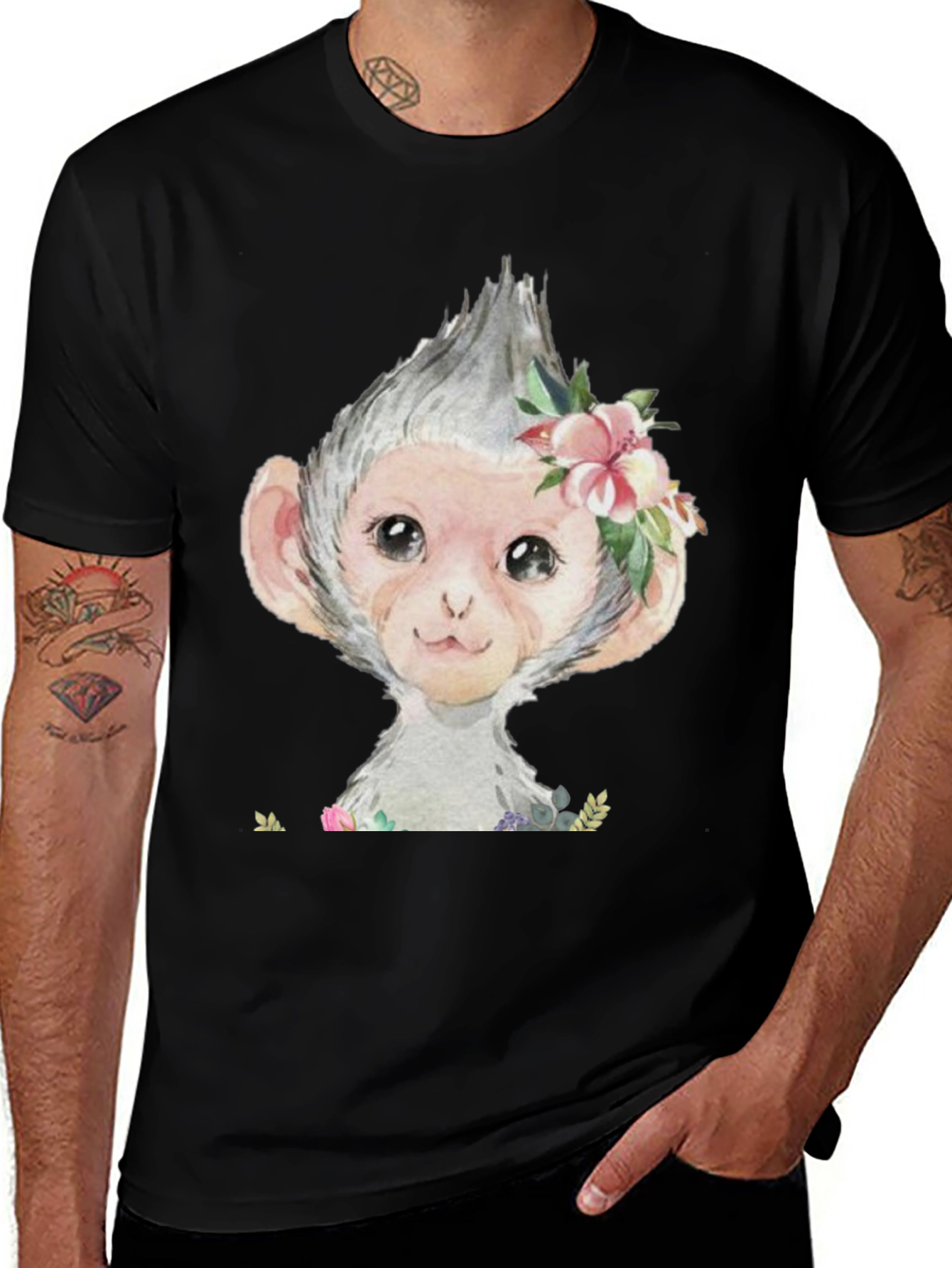 Variant 17 of Monkey Floral T-Shirt - Cute Graphic Tee