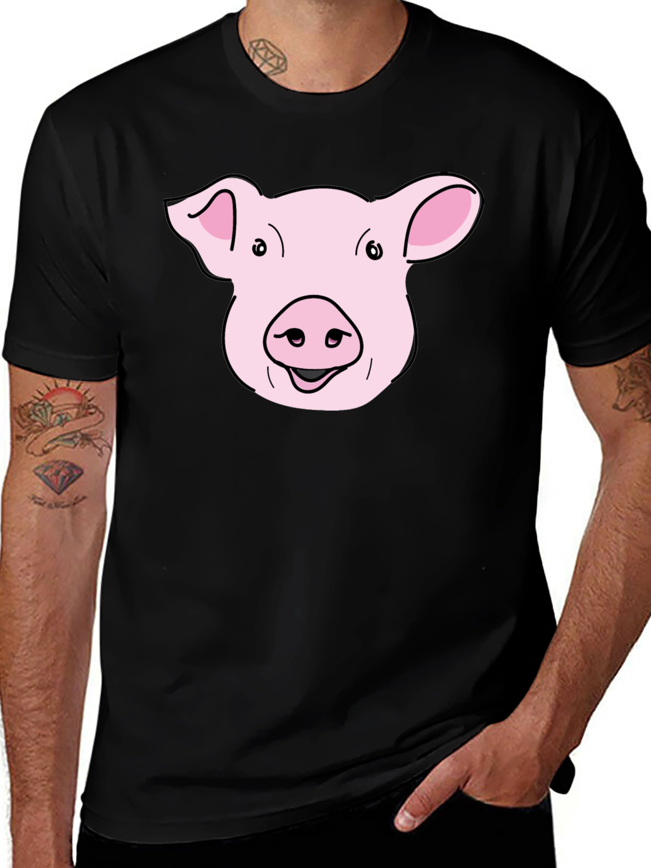 Variant 24 of Pig Face Graphic Tee - Black Cotton T-Shirt