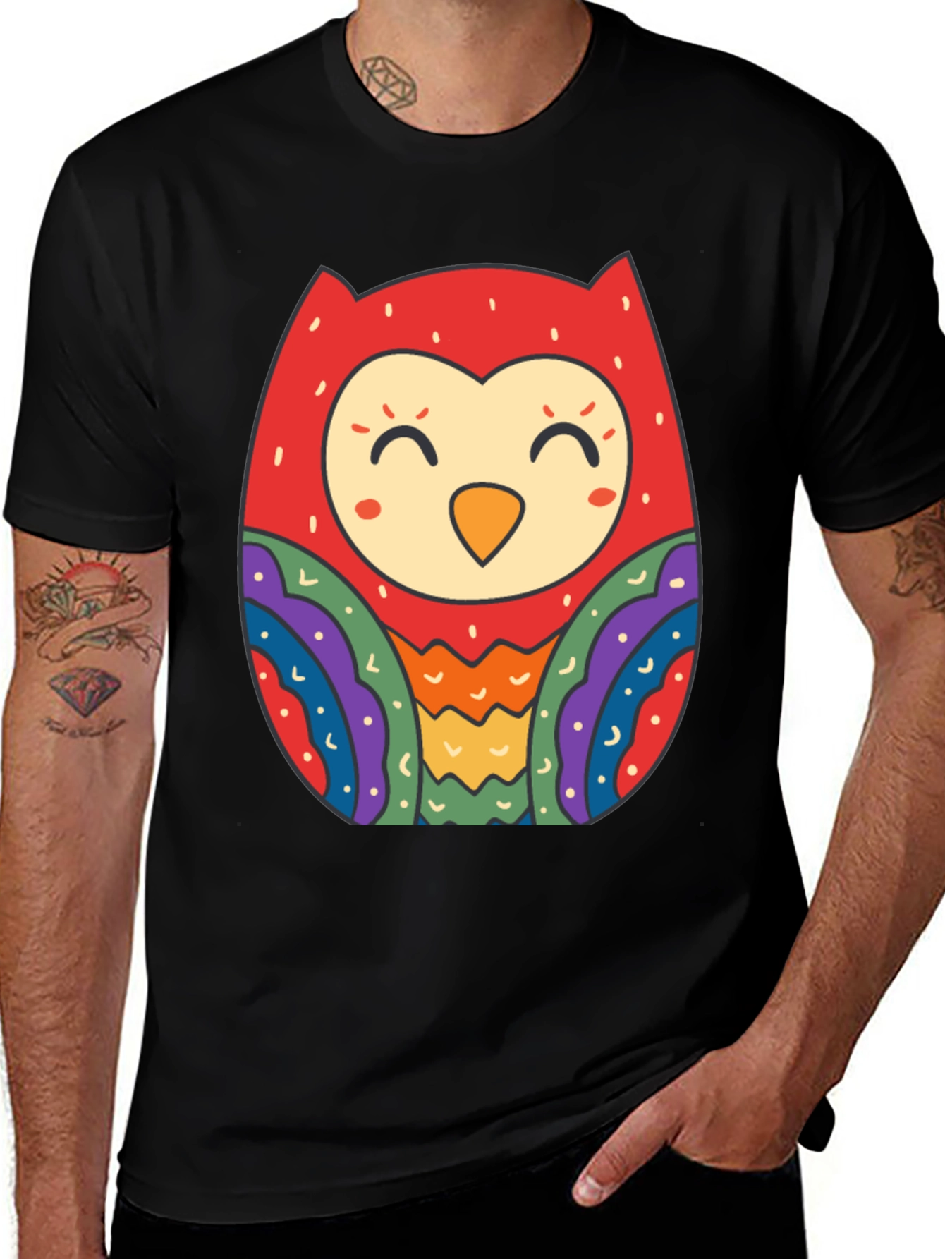 Variant 13 of Fun Owl Graphic Tee - Black Cotton Comfort