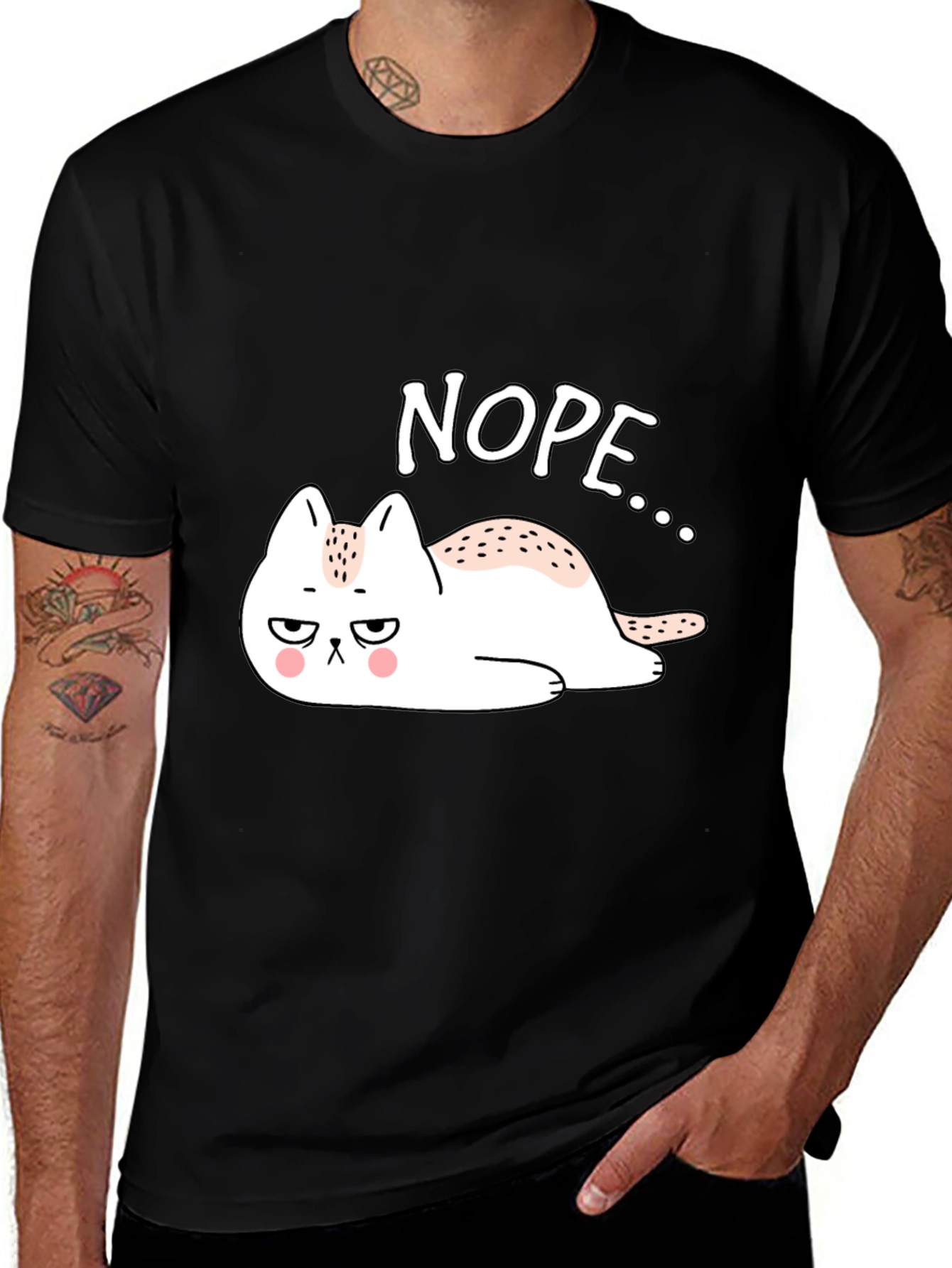 Variant 16 of Nope Cat Graphic Black T-Shirt - Funny Lazy Cat Tee