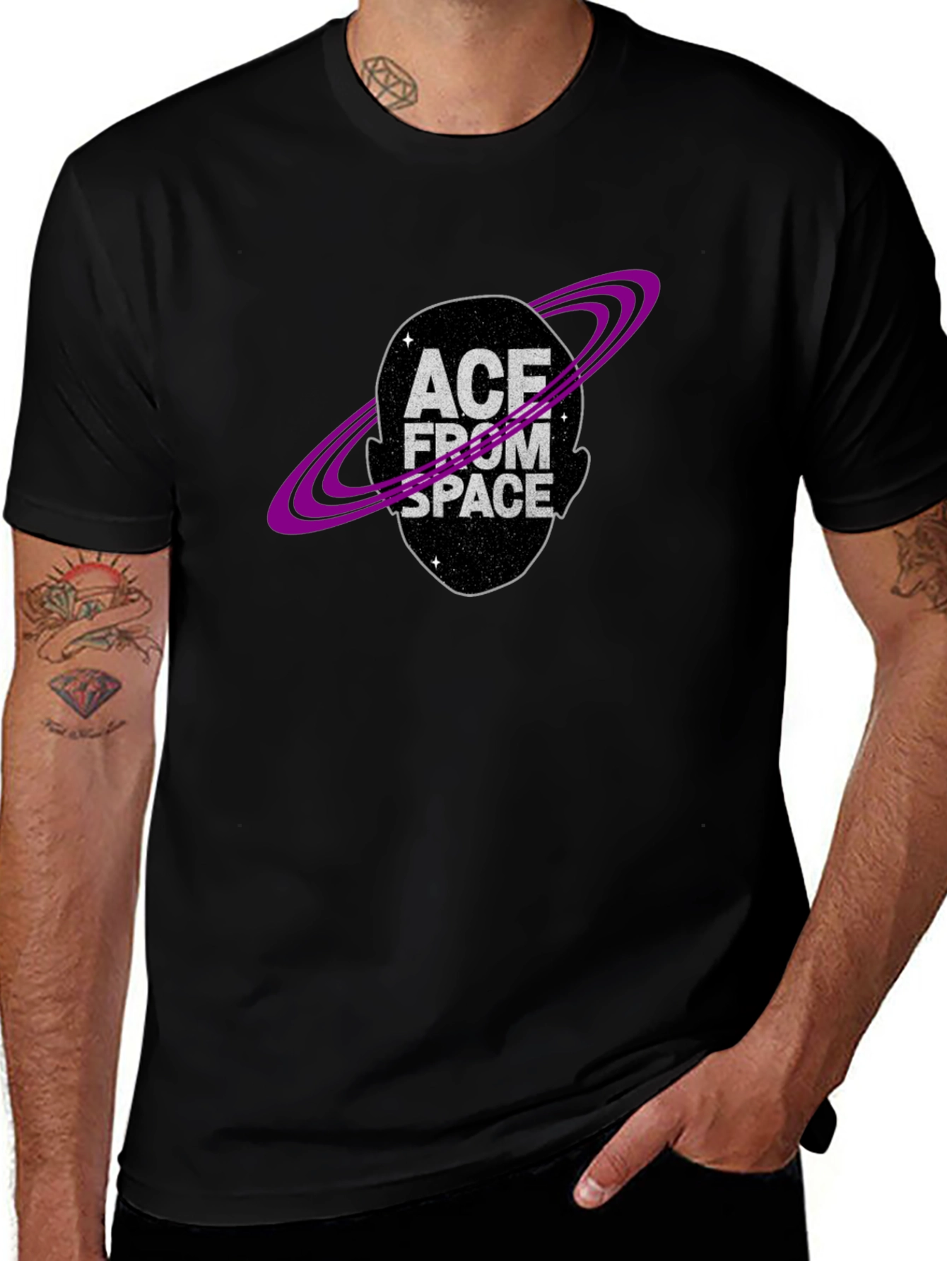 Ace From Space Graphic Tee - Black Cotton Blend T-Shirt