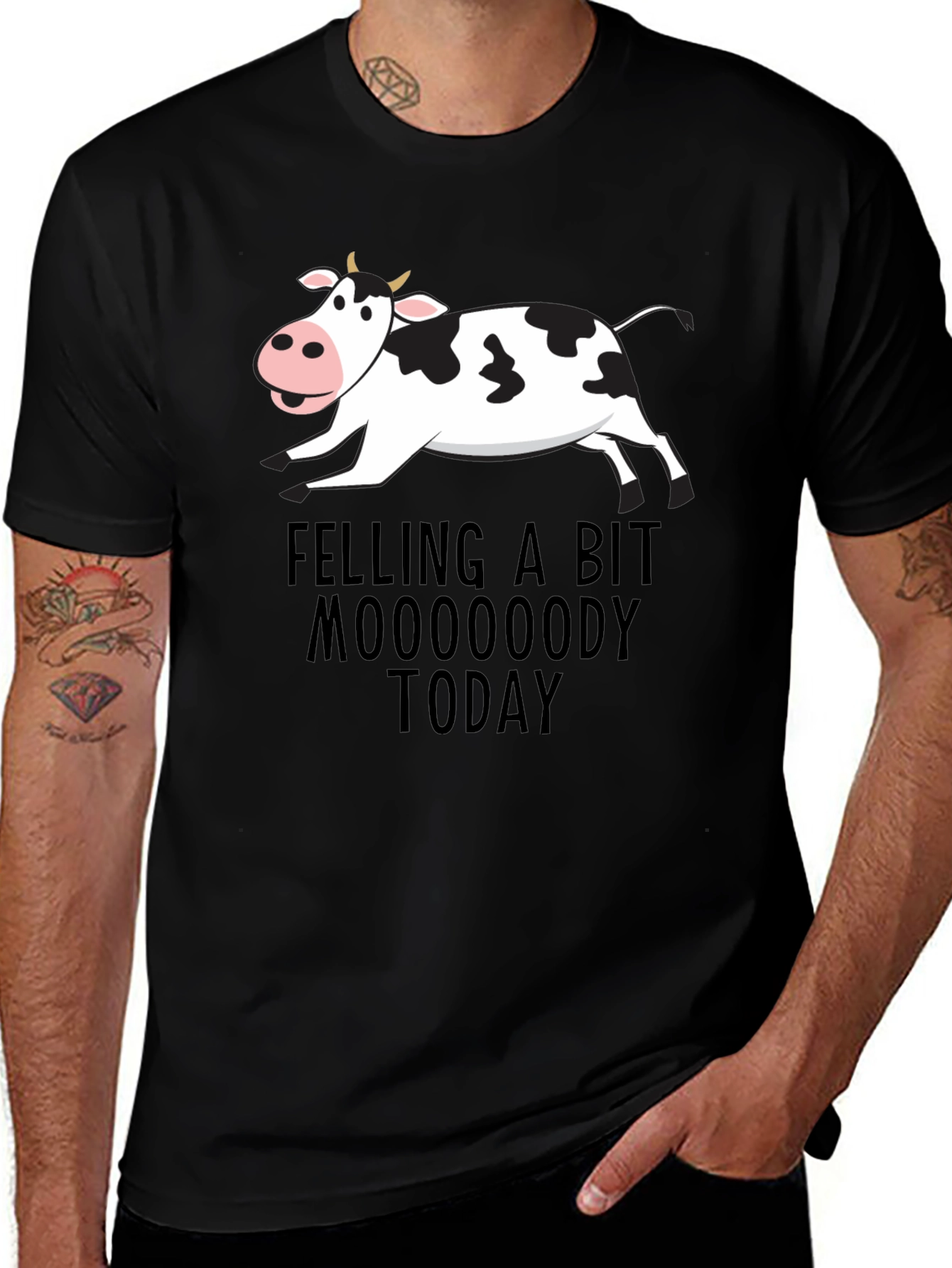 Variant 17 of Mooooody Cow Graphic Tee - Black Cotton