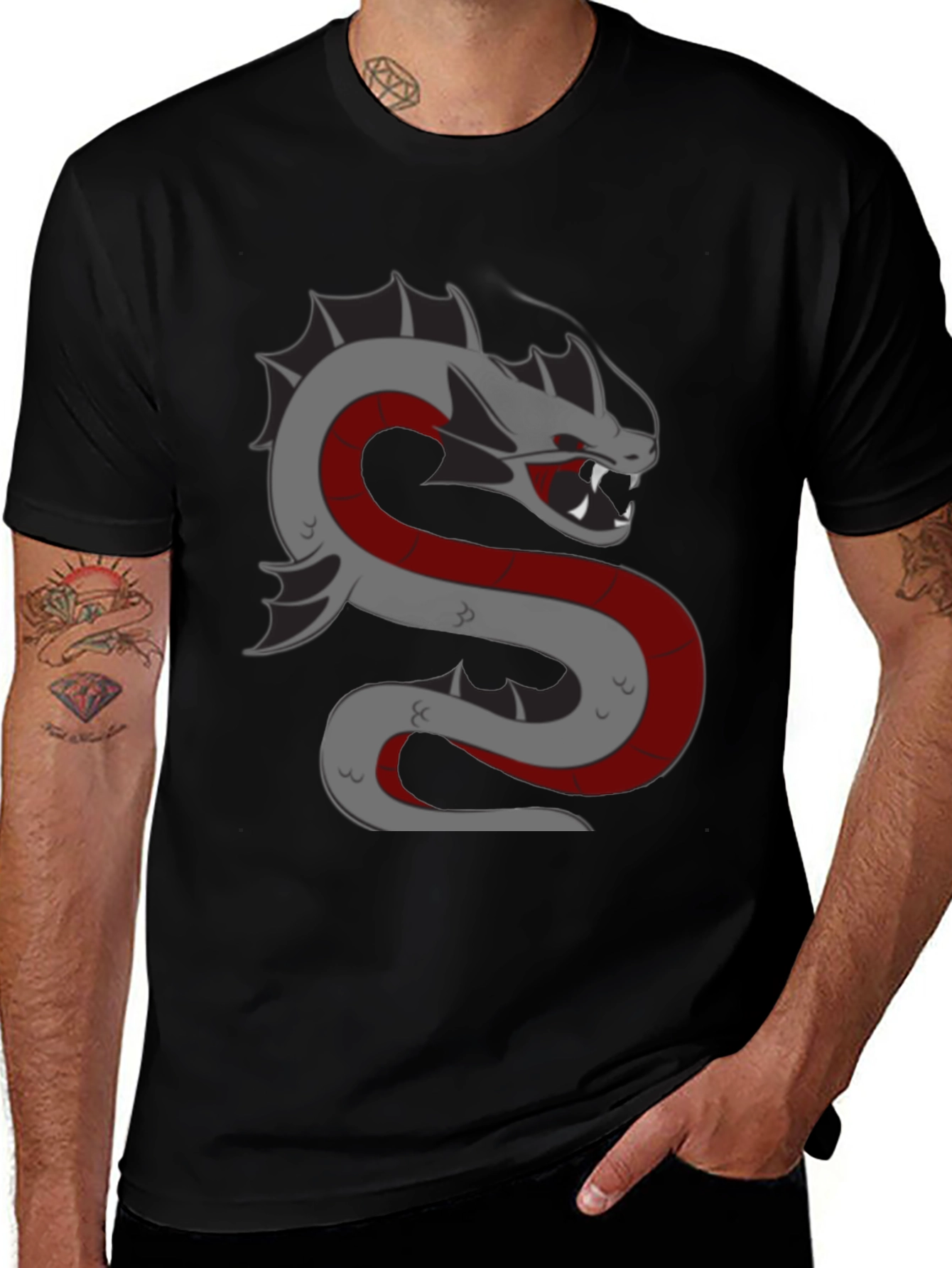 Variant 5 of Dragon Serpent Graphic Tee - Stylish Men's Black T-Shirt