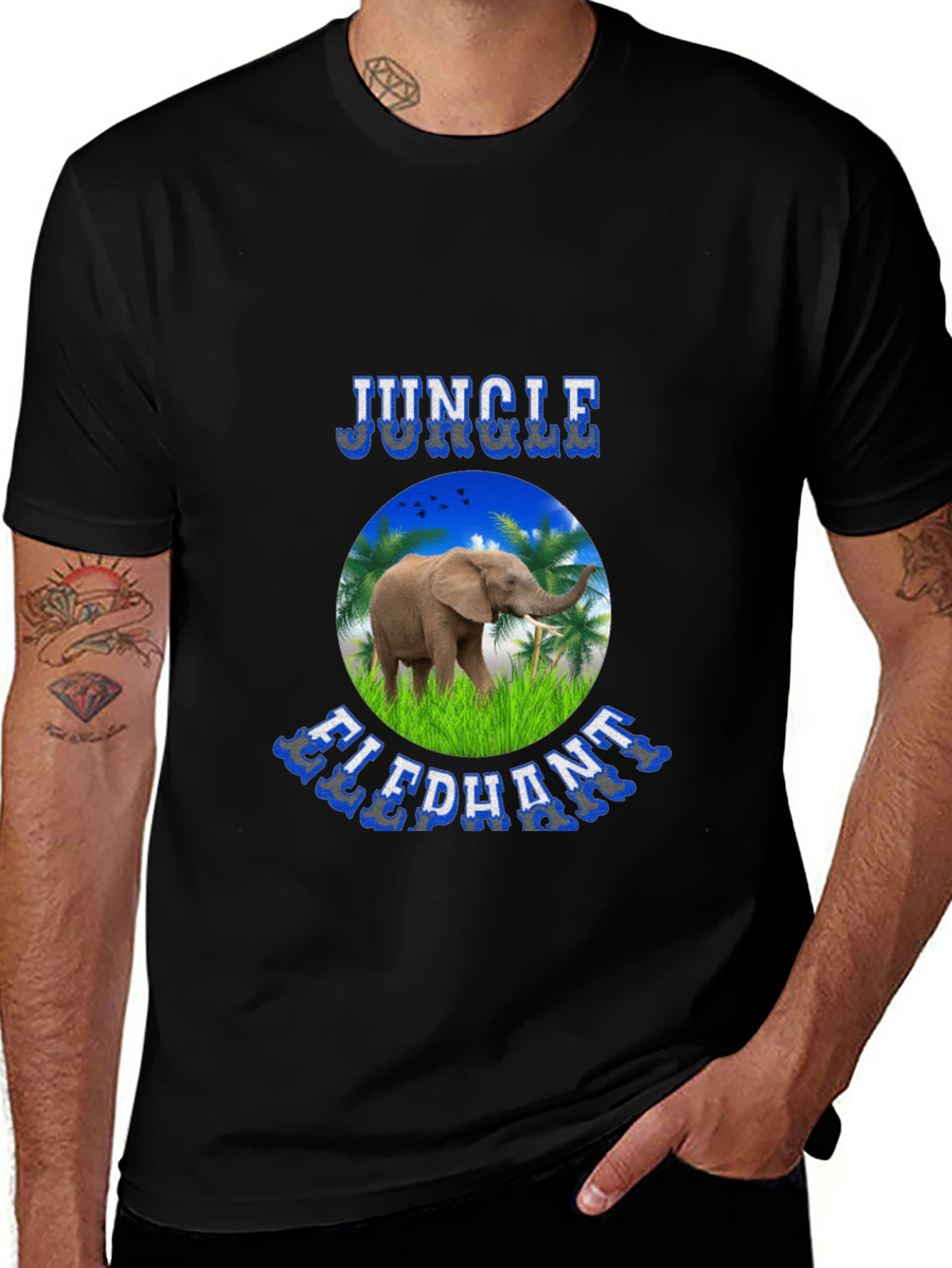 Variant 23 of Jungle Elephant Black Graphic Tee