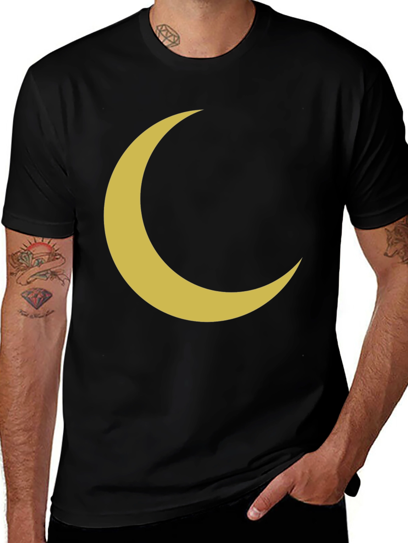 Variant 7 of Crescent Moon Graphic Tee - Black Cotton T-Shirt