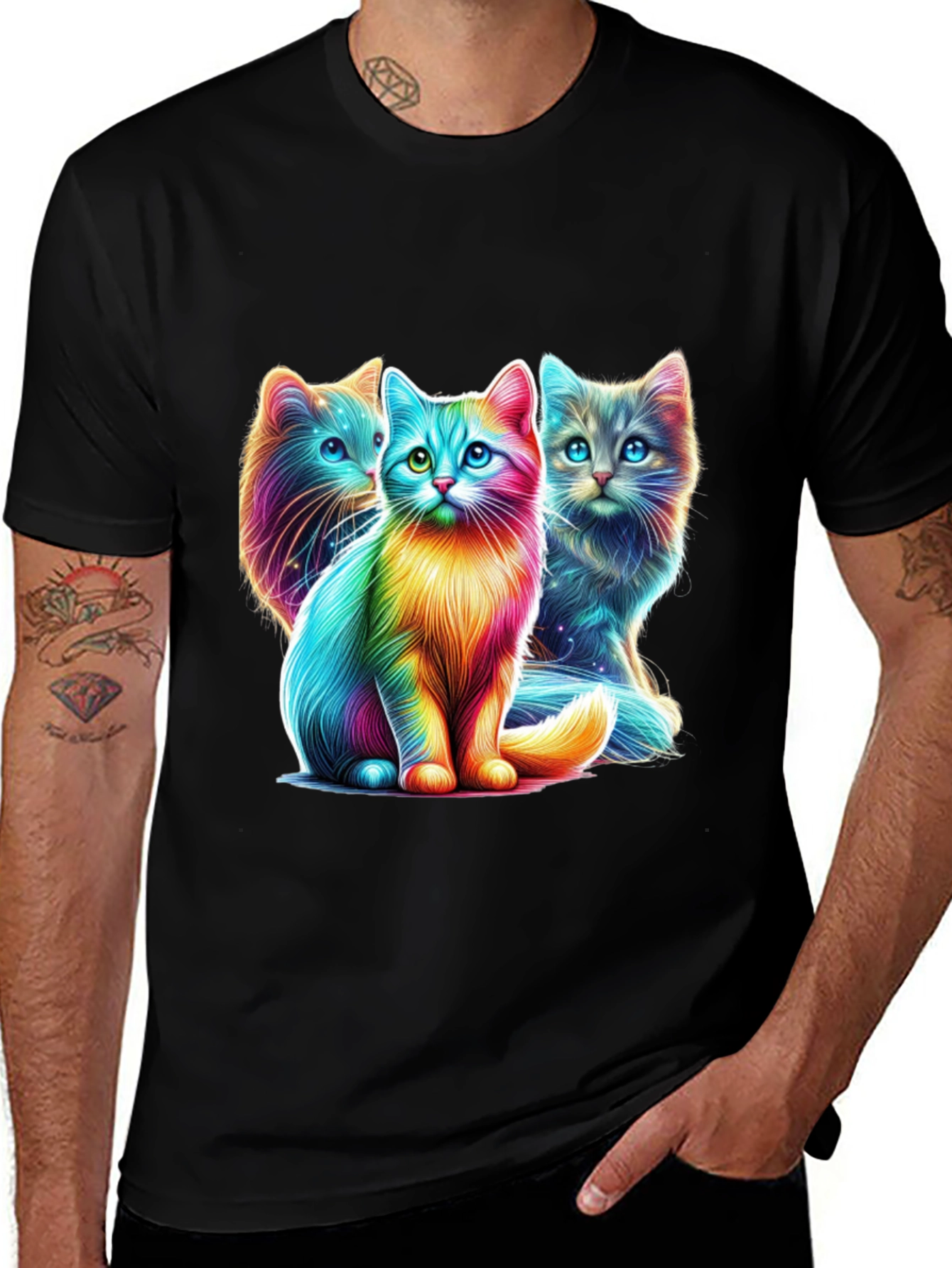 Variant 4 of Vibrant Rainbow Cats Graphic Tee - Stylish Comfort